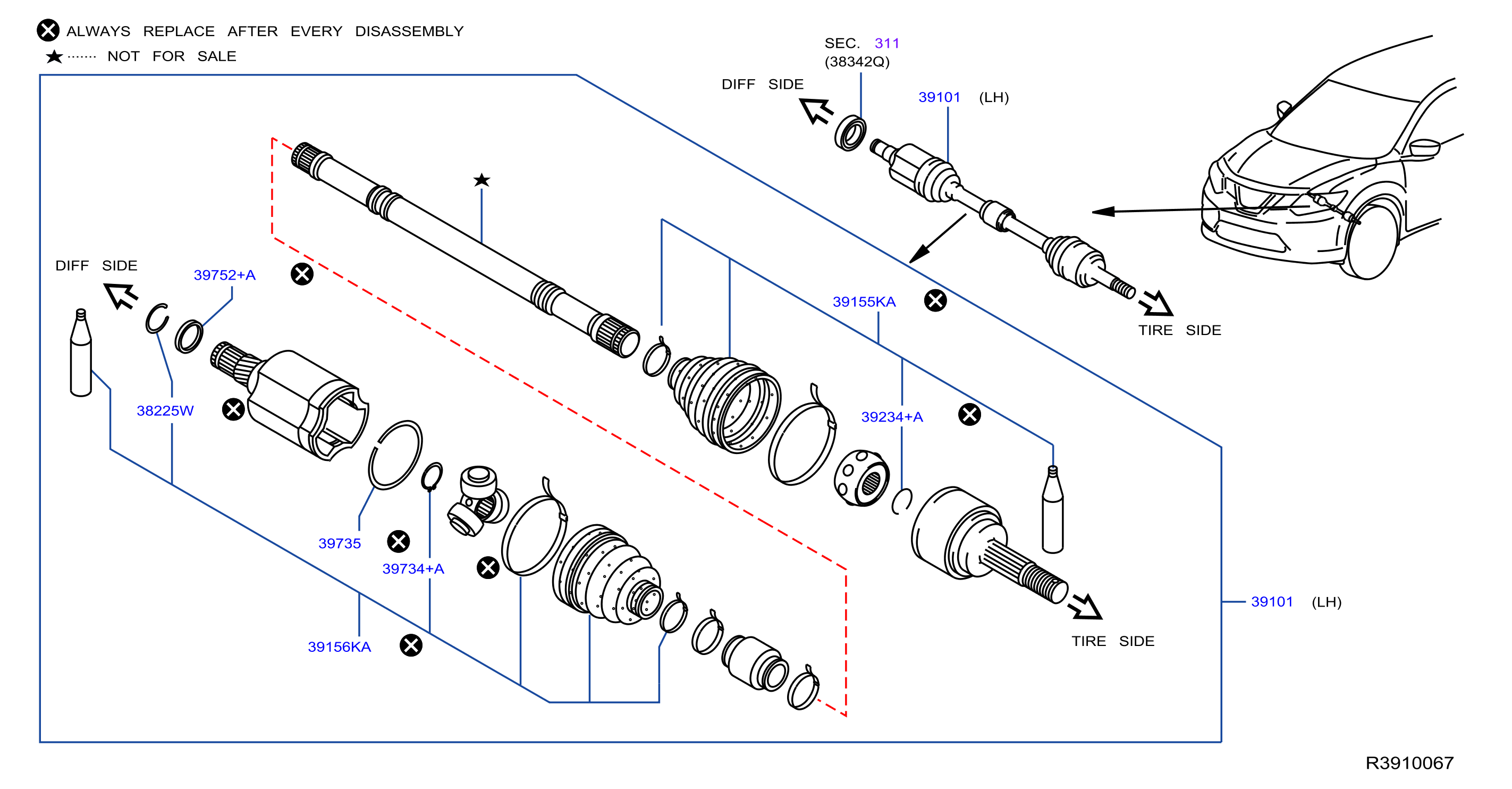 Diagram FRONT DRIVE SHAFT (FF) for your 2019 Nissan Sentra   