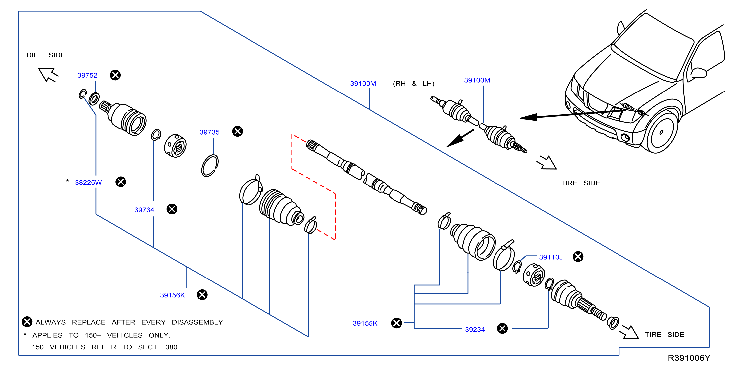 Diagram FRONT DRIVE SHAFT (FF) for your Nissan