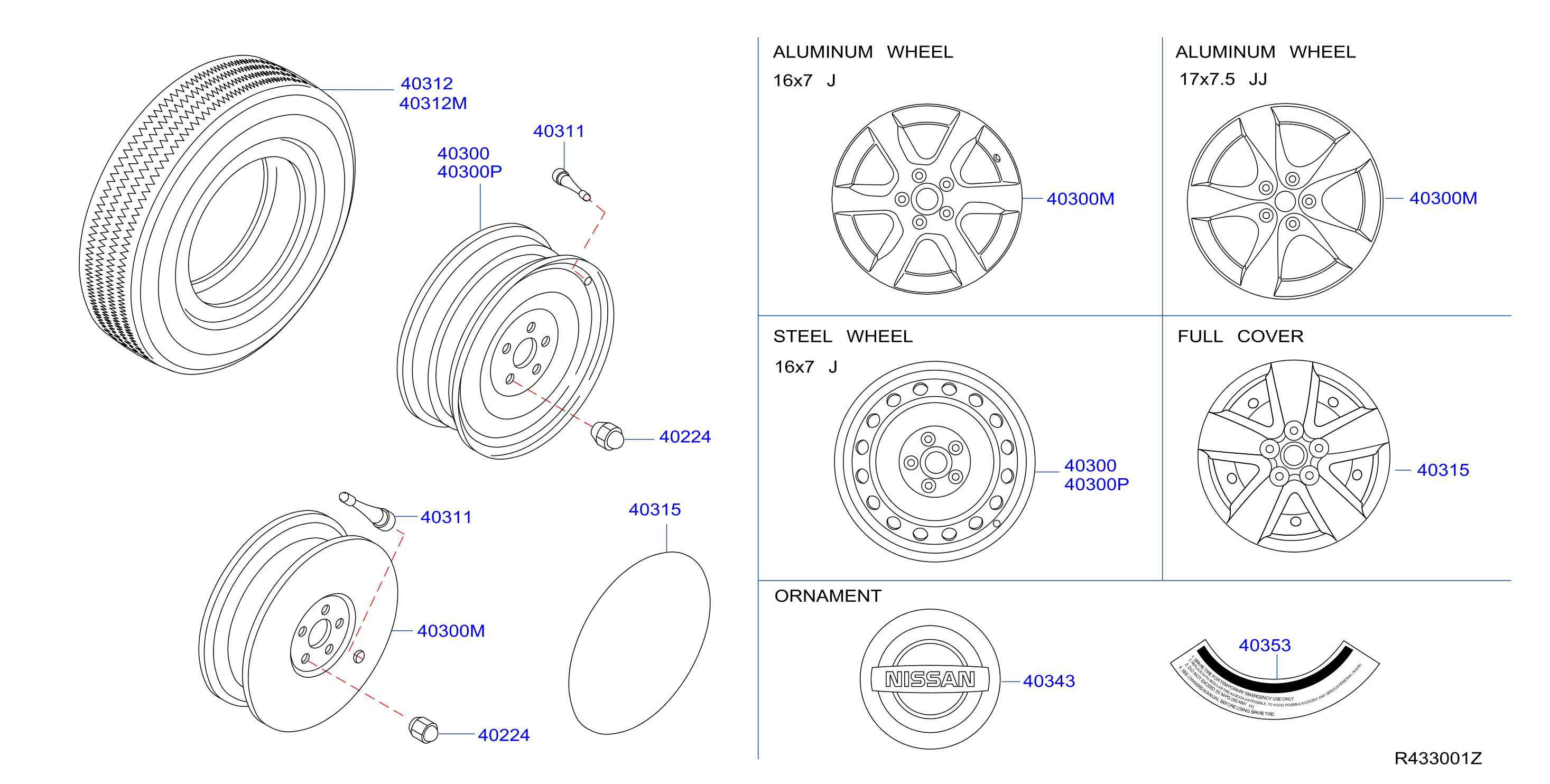 Diagram ROAD WHEEL & TIRE for your Nissan