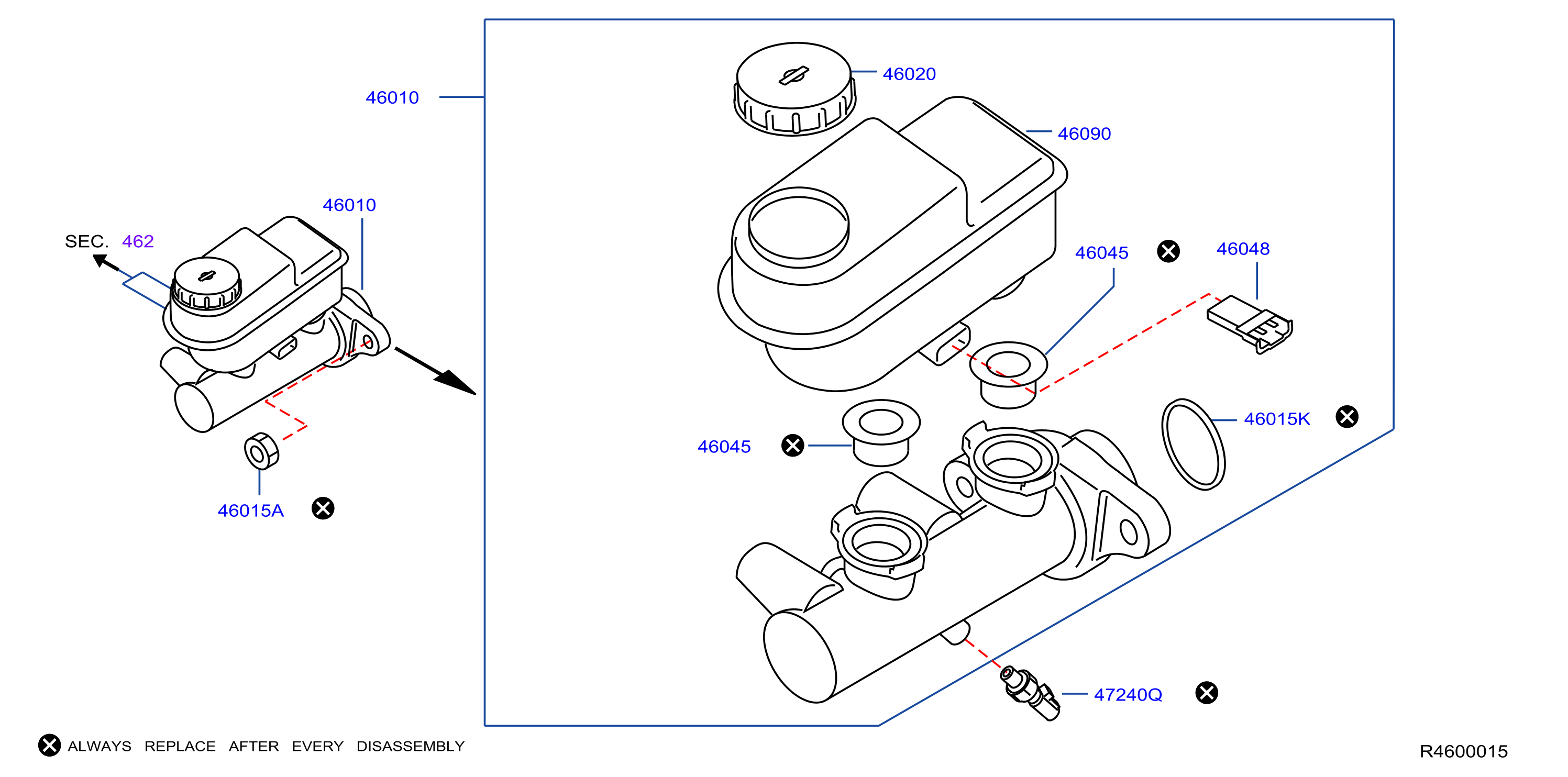 2010 Nissan Armada Brake Master Cylinder 46010 9BP1A Genuine