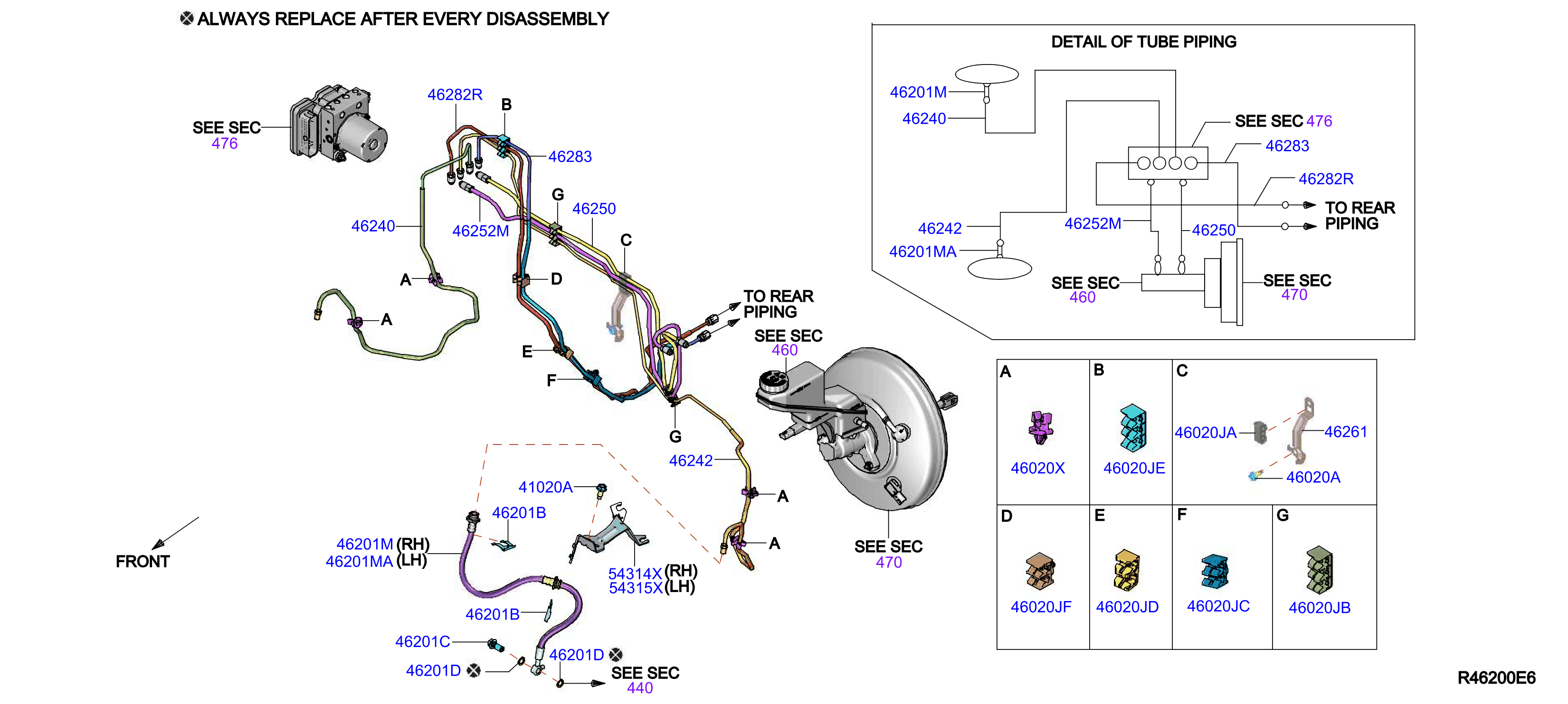 Diagram TUBERÍA DEL FRENO Y VÁLVULA DE CONTROL for your 2022 Nissan Rogue SV 2ROW 1.5L VC-Turbo 3 cylinder CVT 2WD 