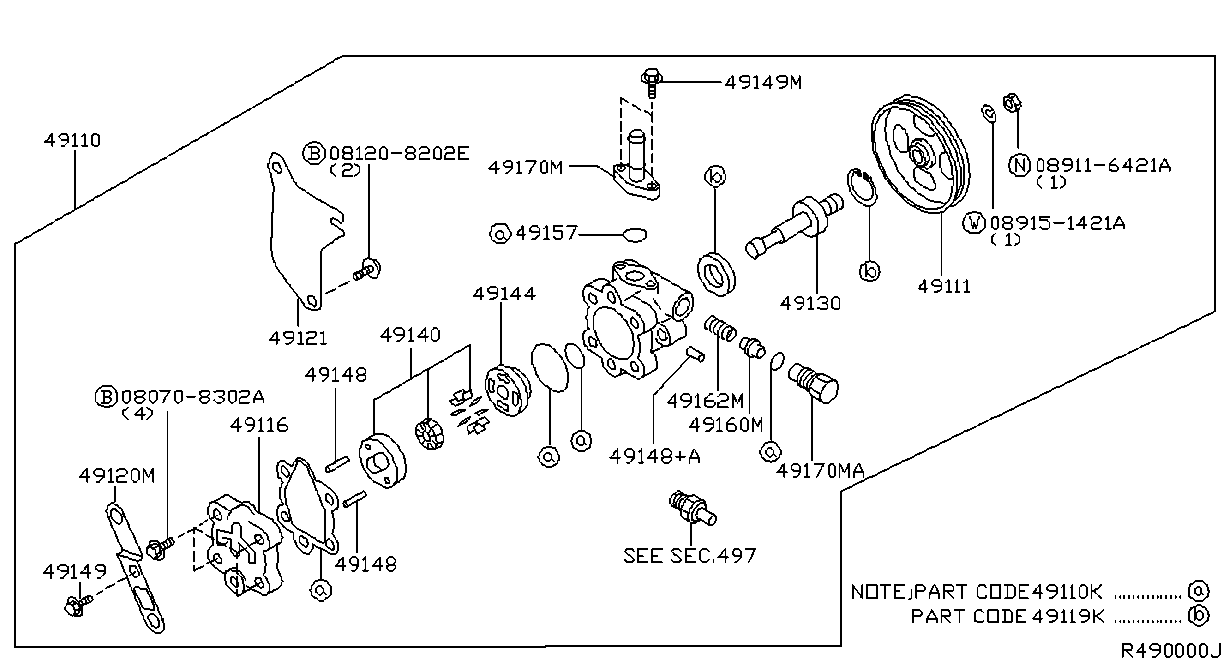 Diagram POWER STEERING PUMP for your 1993 Nissan Pathfinder   