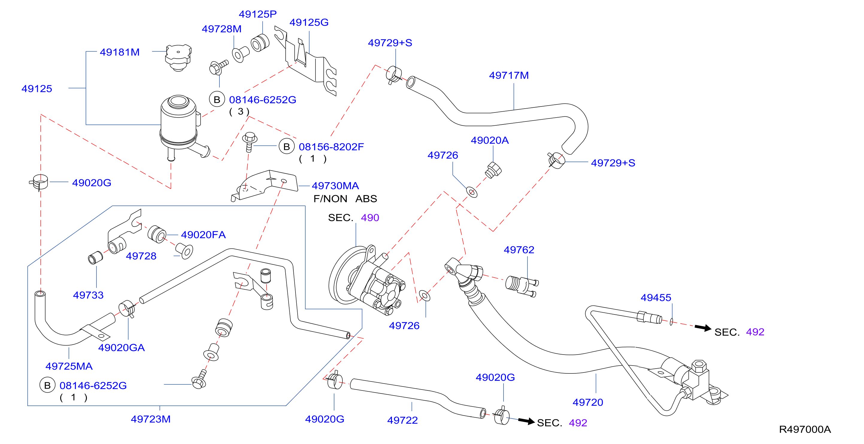 Diagram POWER STEERING PIPING for your 1996 Nissan Sentra   