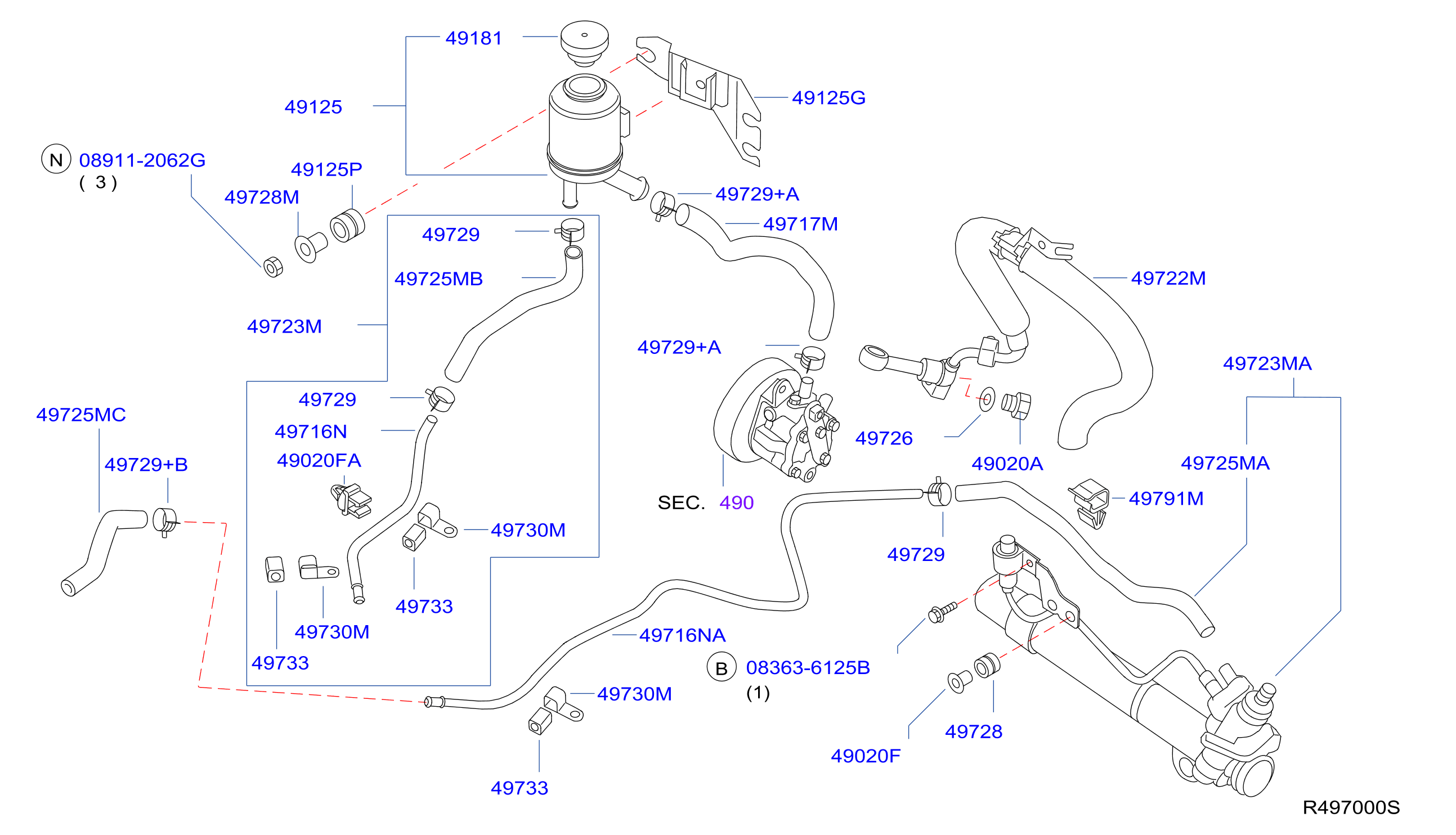 Diagram POWER STEERING PIPING for your 1982 Nissan Sentra   