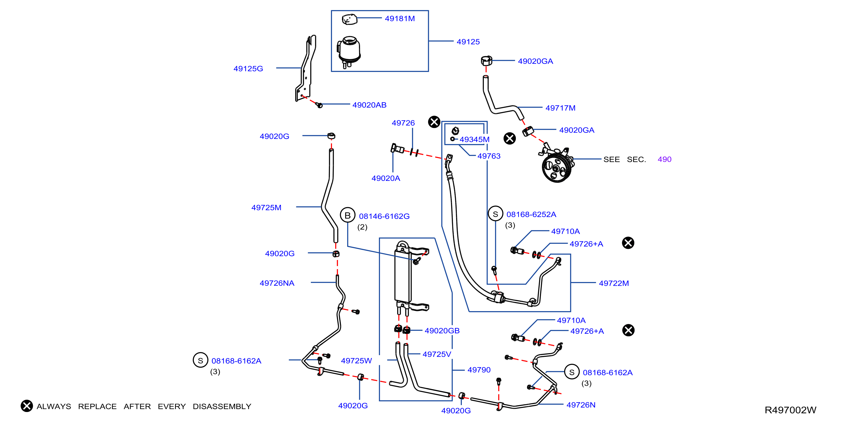 Diagram POWER STEERING PIPING for your Nissan