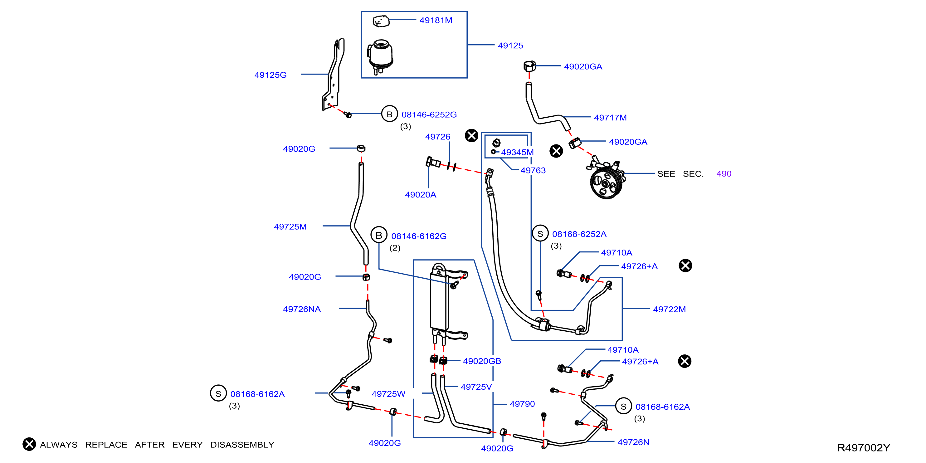 Diagram POWER STEERING PIPING for your Nissan