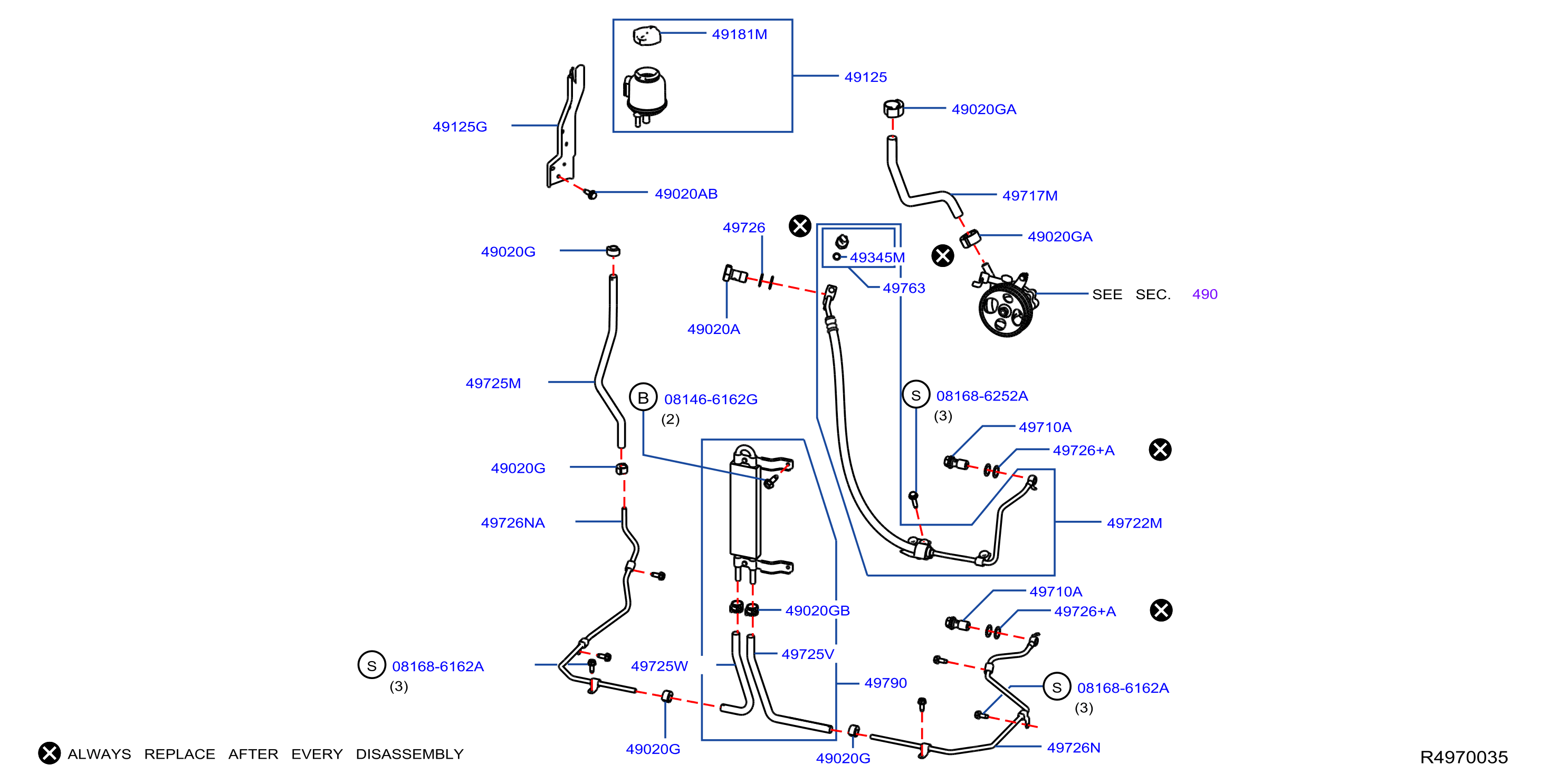 Diagram POWER STEERING PIPING for your Nissan