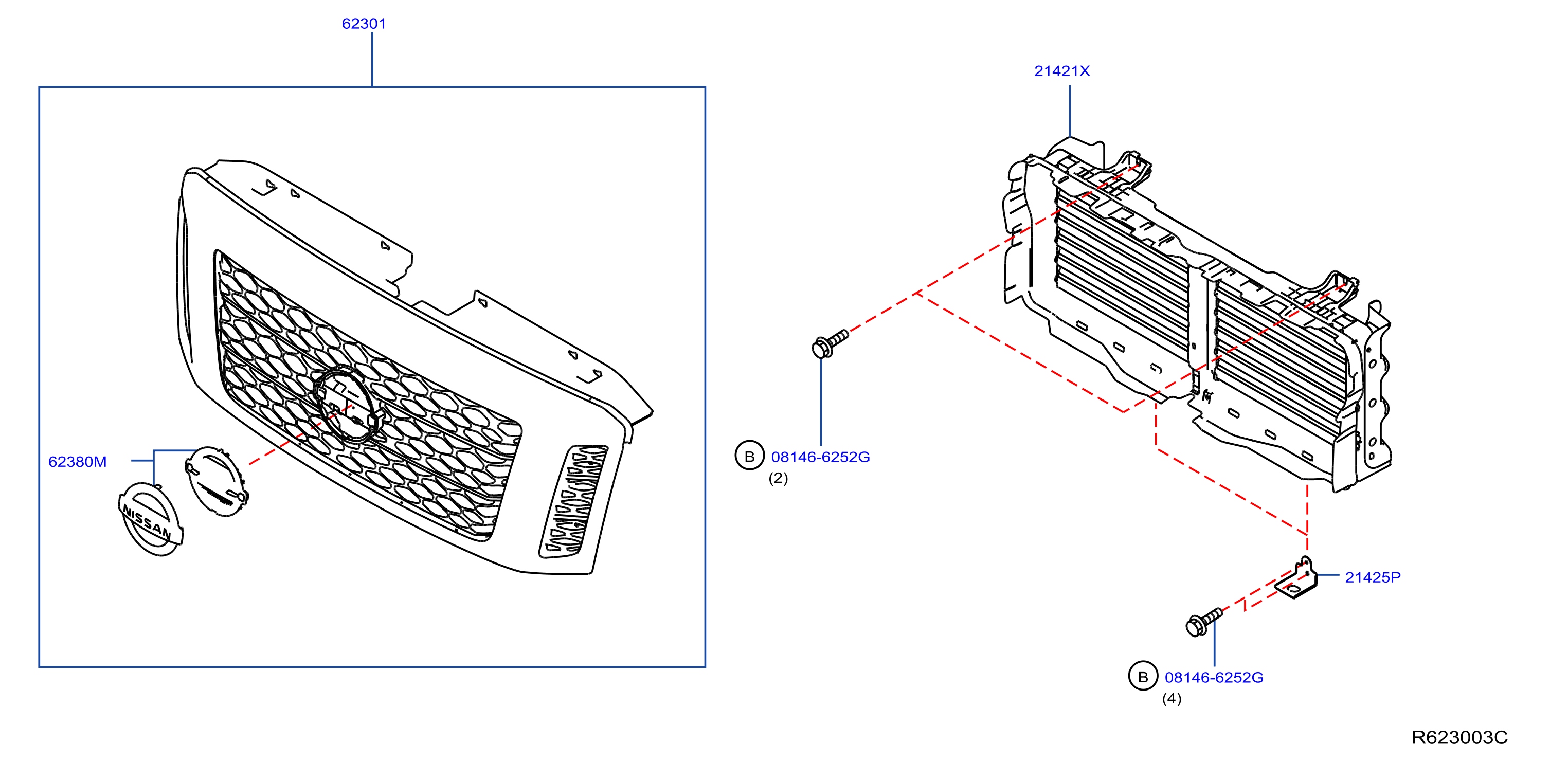 Diagram FRONT GRILLE for your Nissan