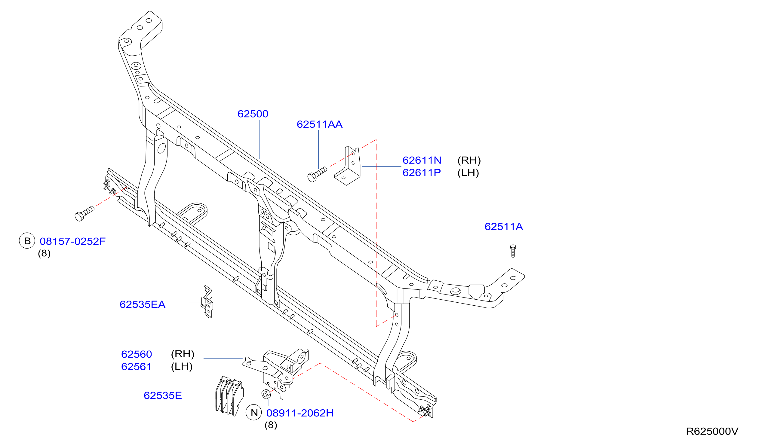 Diagram FRONT APRON & RADIATOR CORE SUPPORT for your Nissan