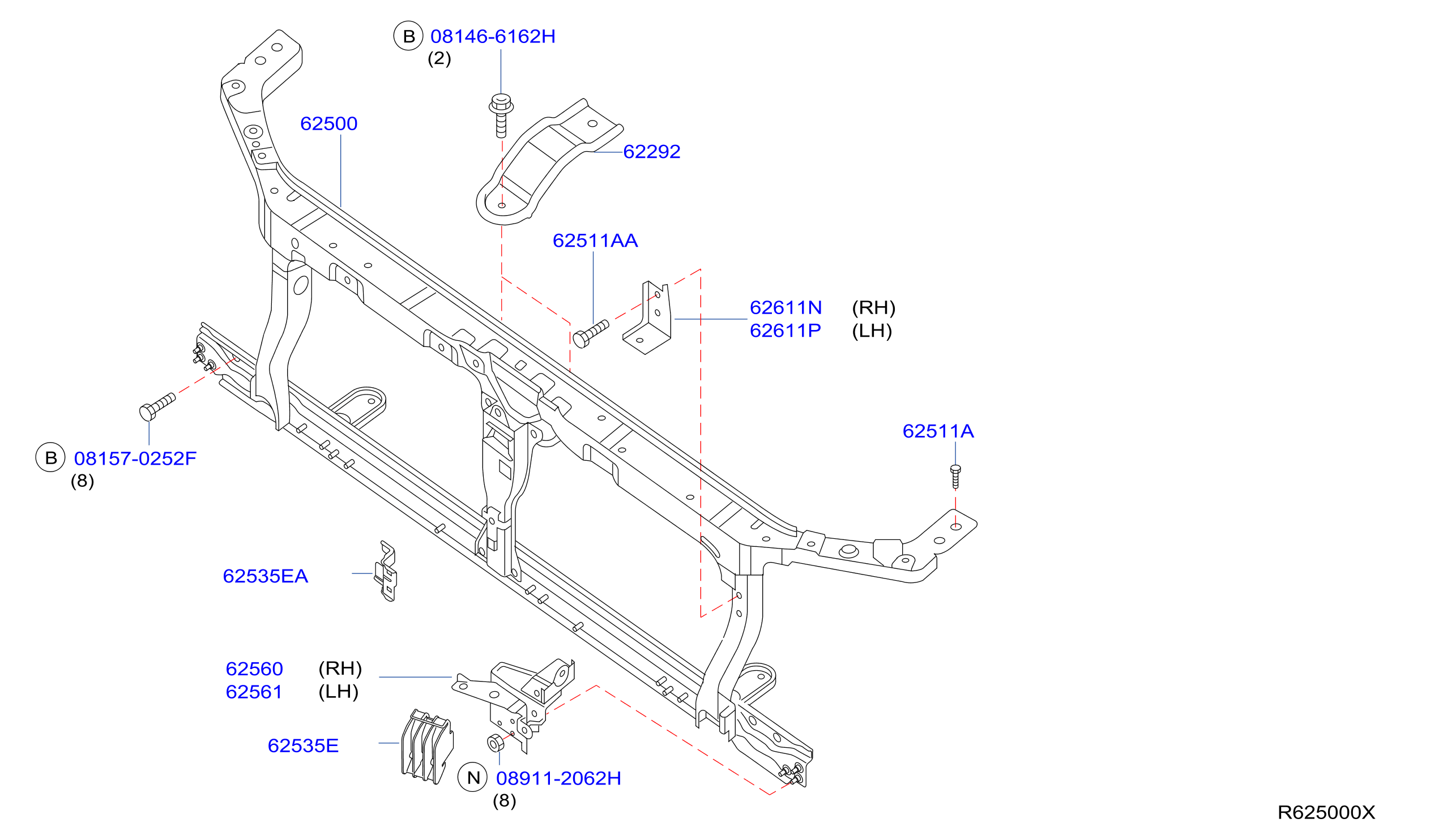 Diagram FRONT APRON & RADIATOR CORE SUPPORT for your Nissan