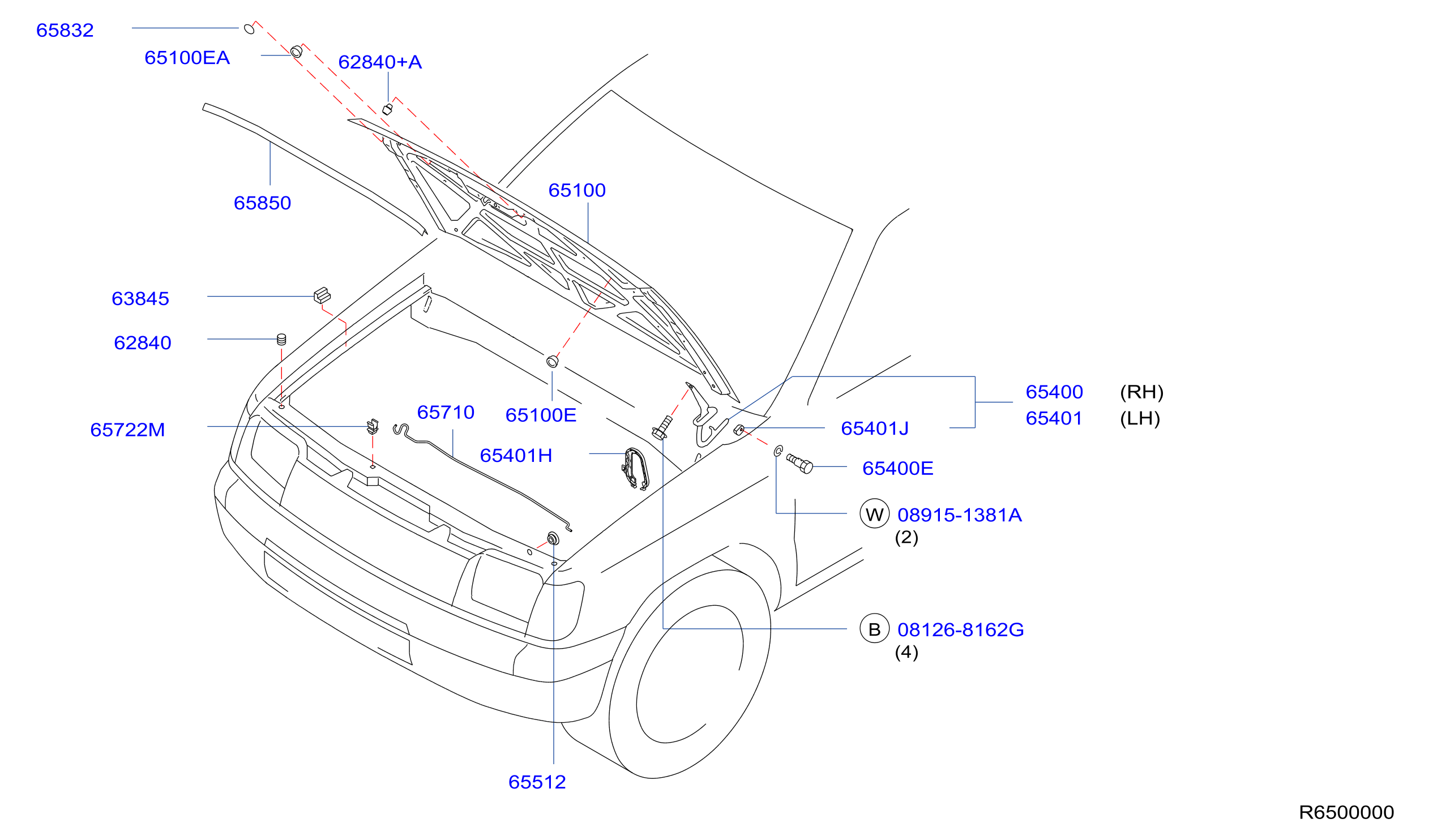 Diagram HOOD PANEL,HINGE & FITTING for your Nissan Juke BASE 