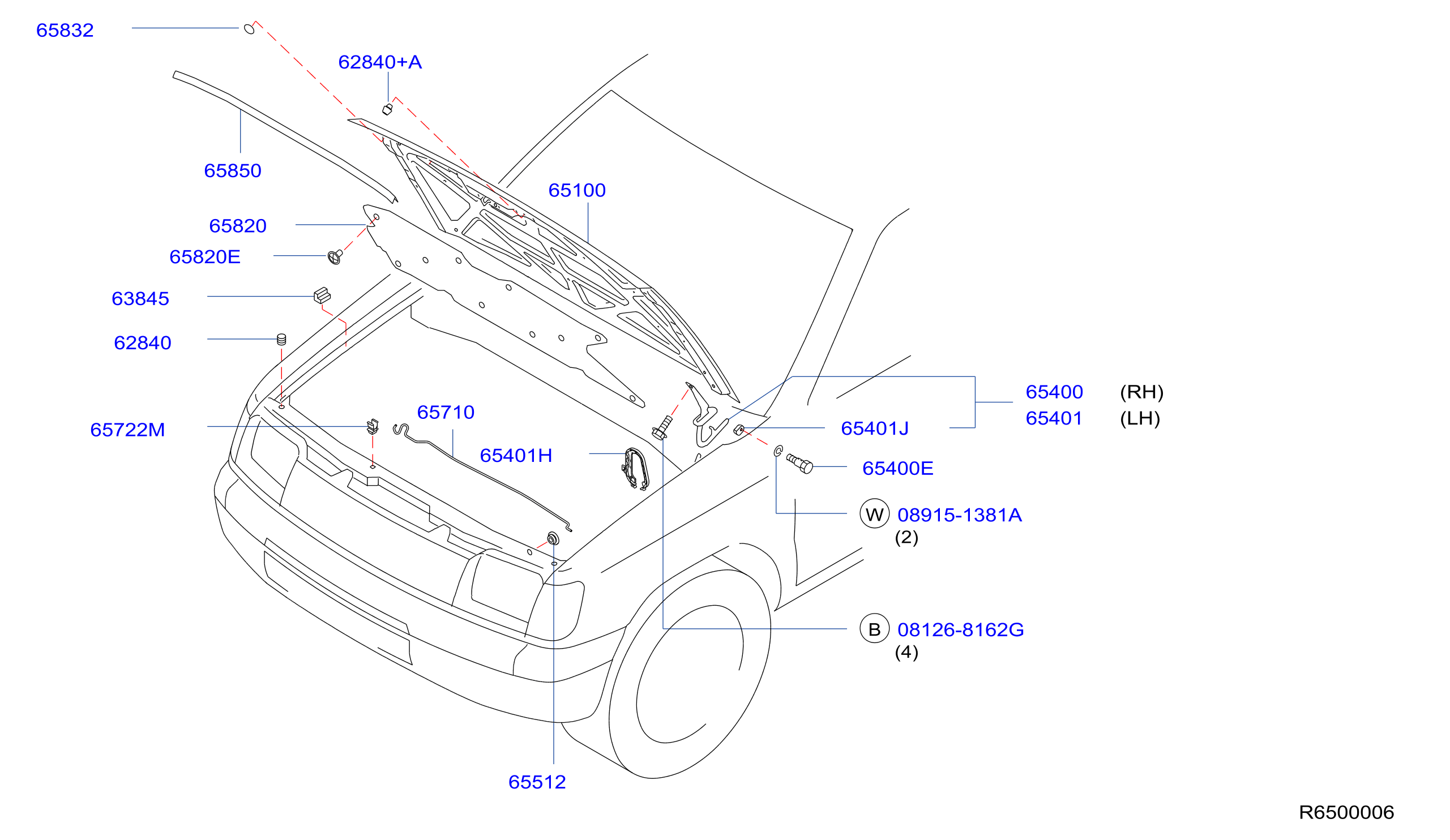 Diagram HOOD PANEL,HINGE & FITTING for your Nissan Juke BASE 