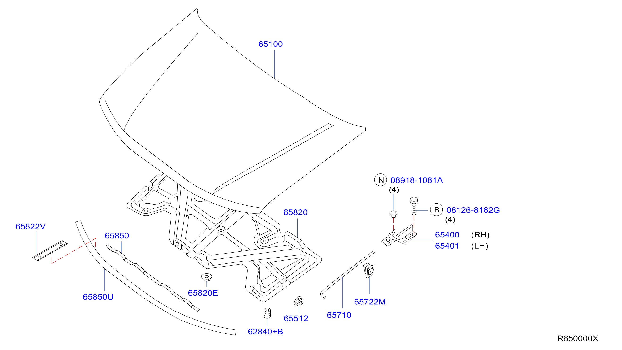 Diagram HOOD PANEL,HINGE & FITTING for your Nissan