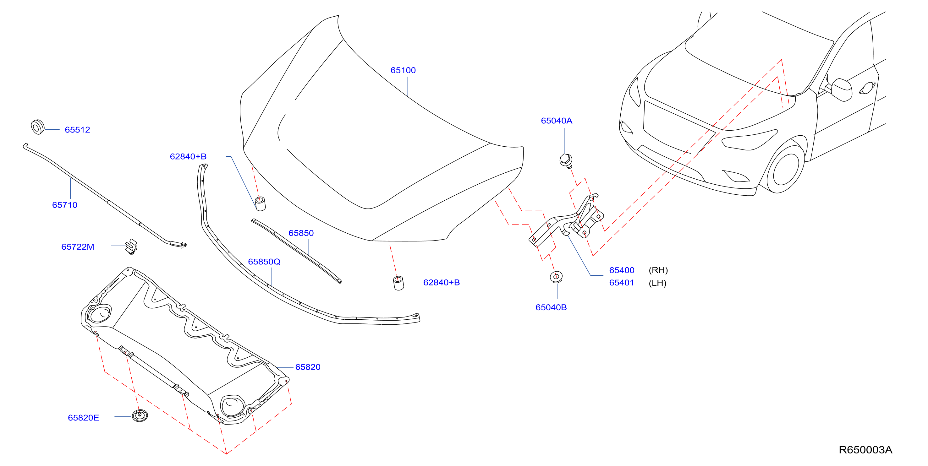 Diagram HOOD PANEL,HINGE & FITTING for your Nissan Juke BASE 