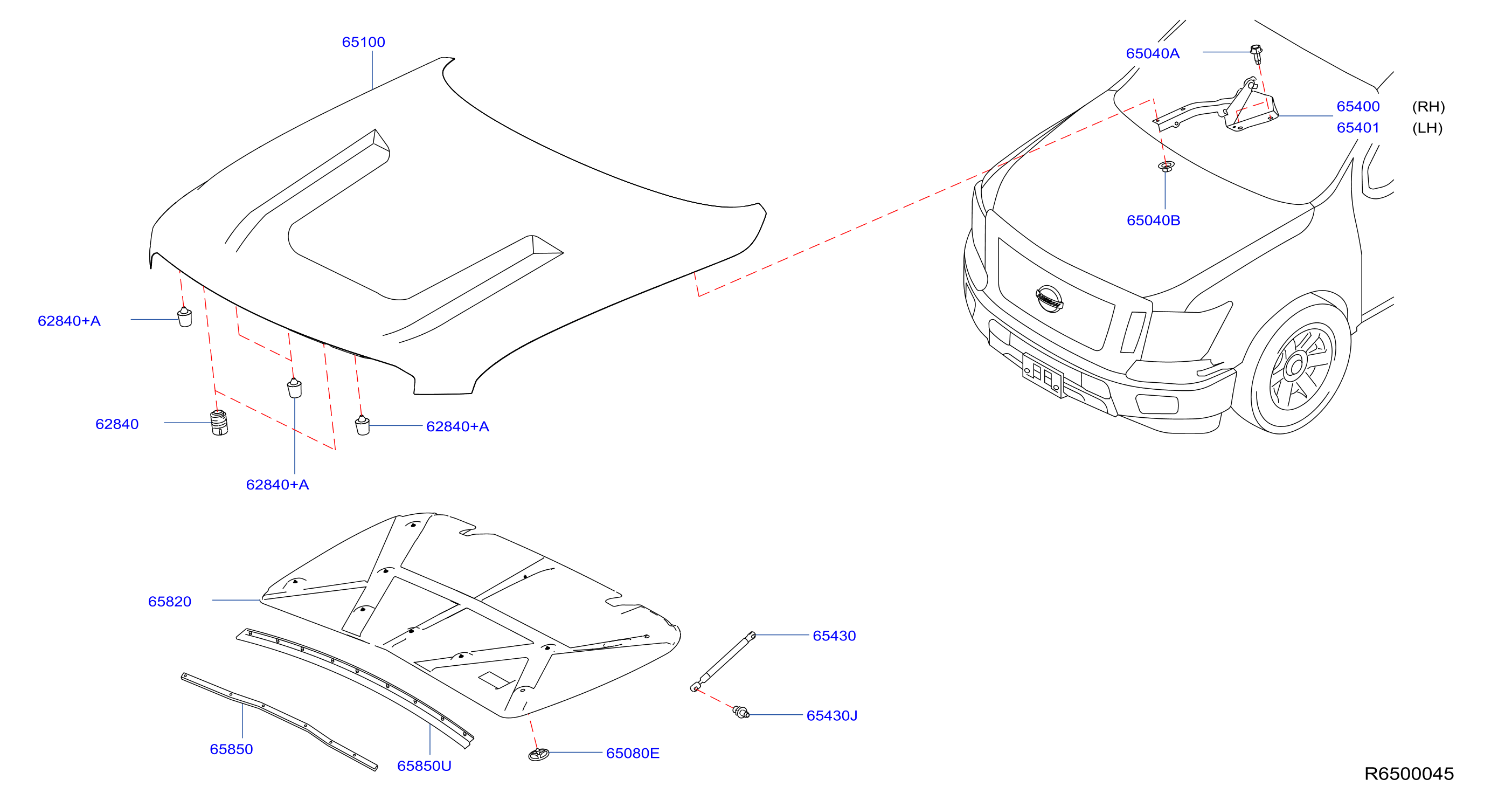 Diagram HOOD PANEL,HINGE & FITTING for your 2020 Nissan Titan   