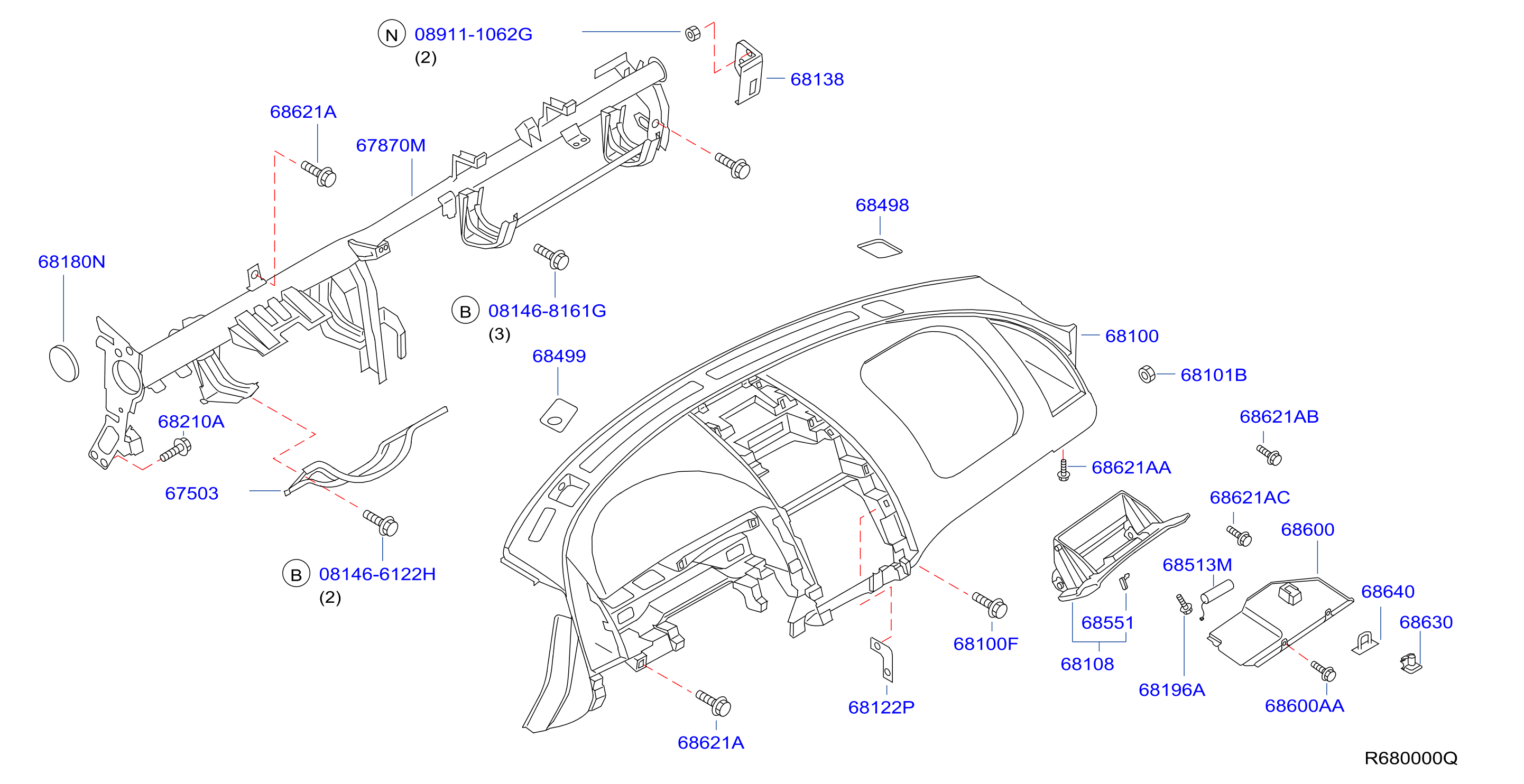 Diagram INSTRUMENT PANEL,PAD & CLUSTER LID for your Nissan Altima