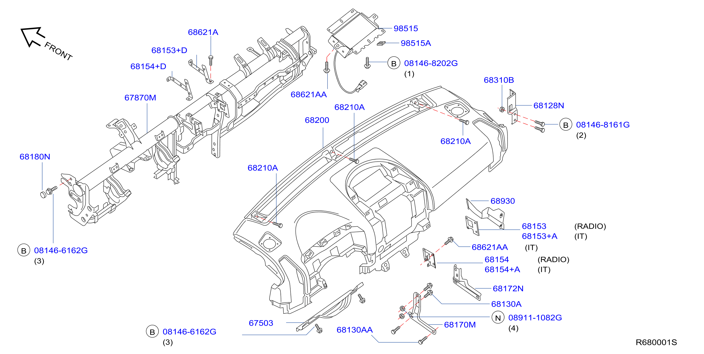 Diagram INSTRUMENT PANEL,PAD & CLUSTER LID for your 2013 Nissan Altima SEDAN SL W/MOON ROOF  