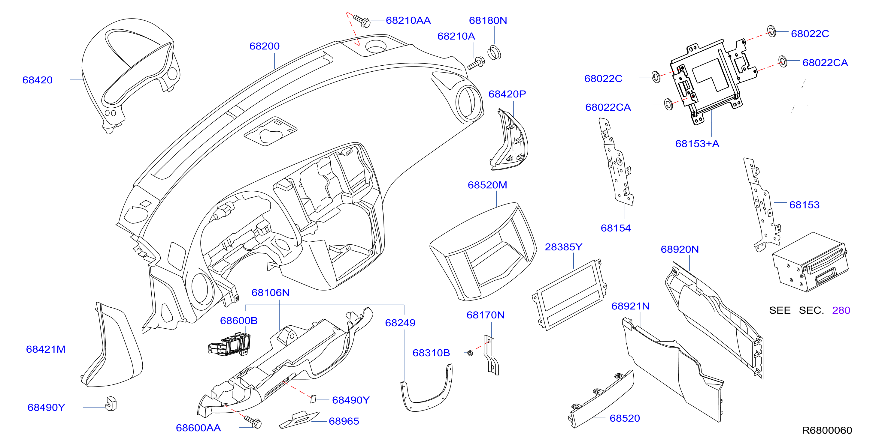 Diagram INSTRUMENT PANEL,PAD & CLUSTER LID for your Nissan Maxima  