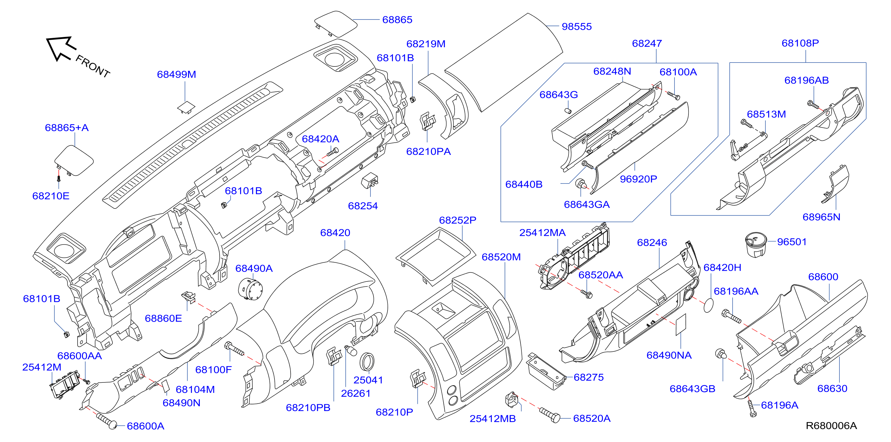 Diagram PANEL INSTRU, ALMOHANDILLA Y CAJA INSTRU for your 2015 Nissan Xterra   