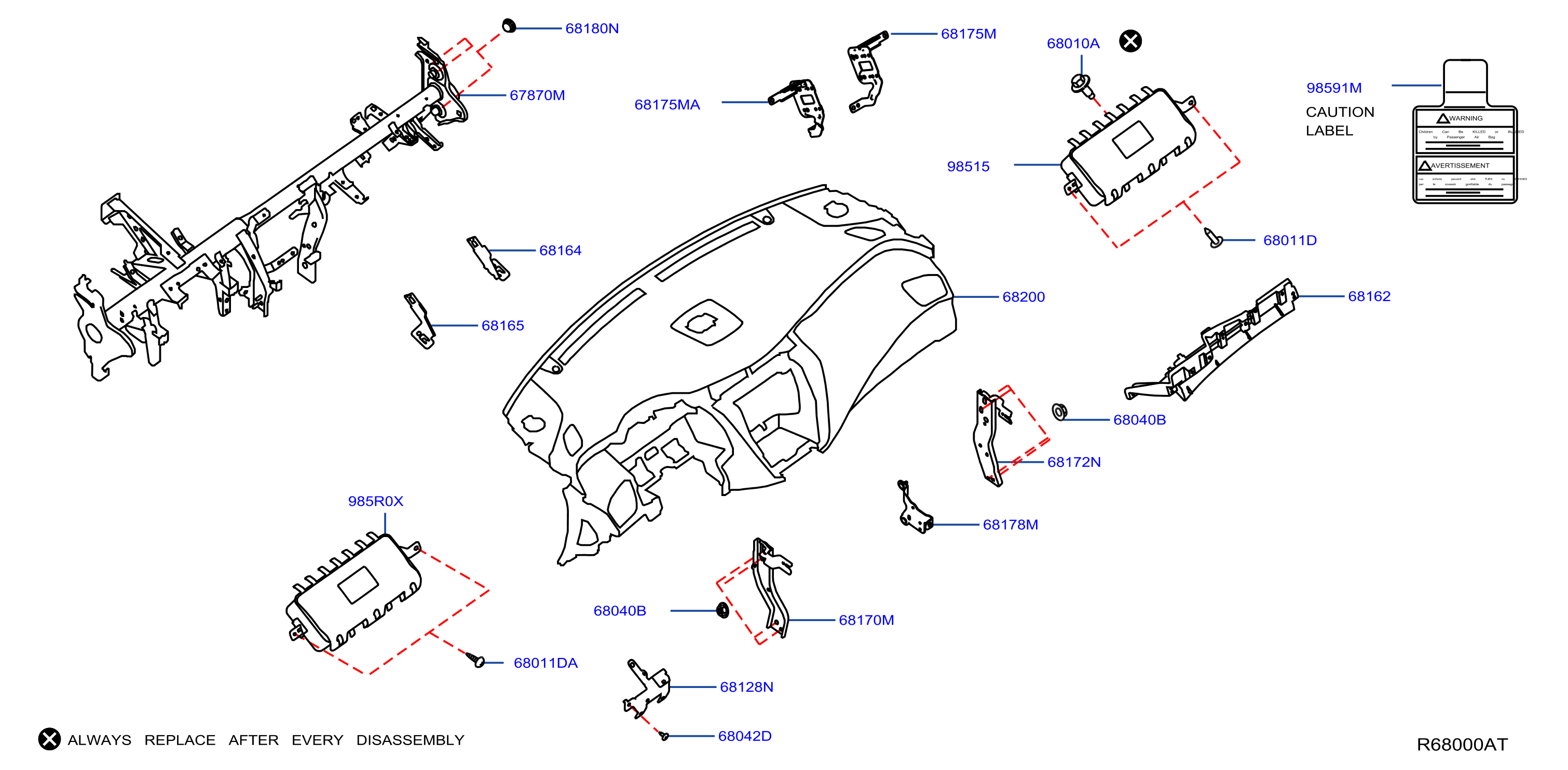 Diagram INSTRUMENT PANEL,PAD & CLUSTER LID for your 2005 Nissan Altima   