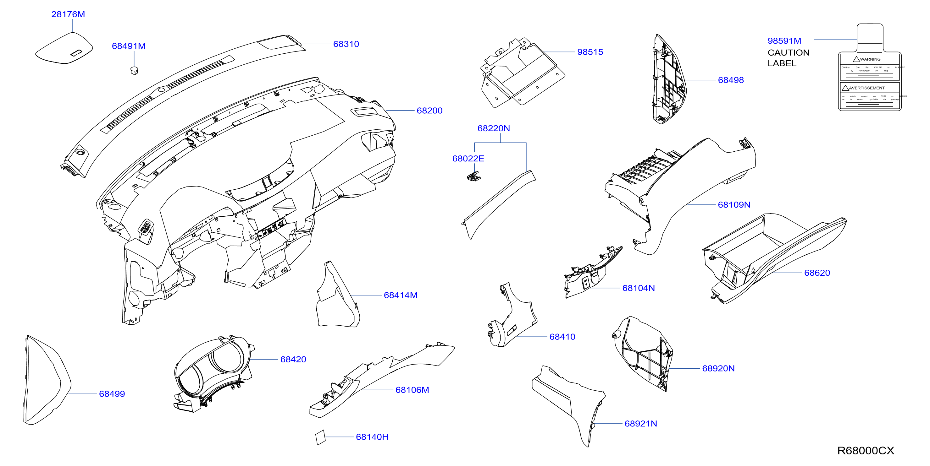Diagram PANEL INSTRU, ALMOHANDILLA Y CAJA INSTRU for your 2016 Nissan Versa   