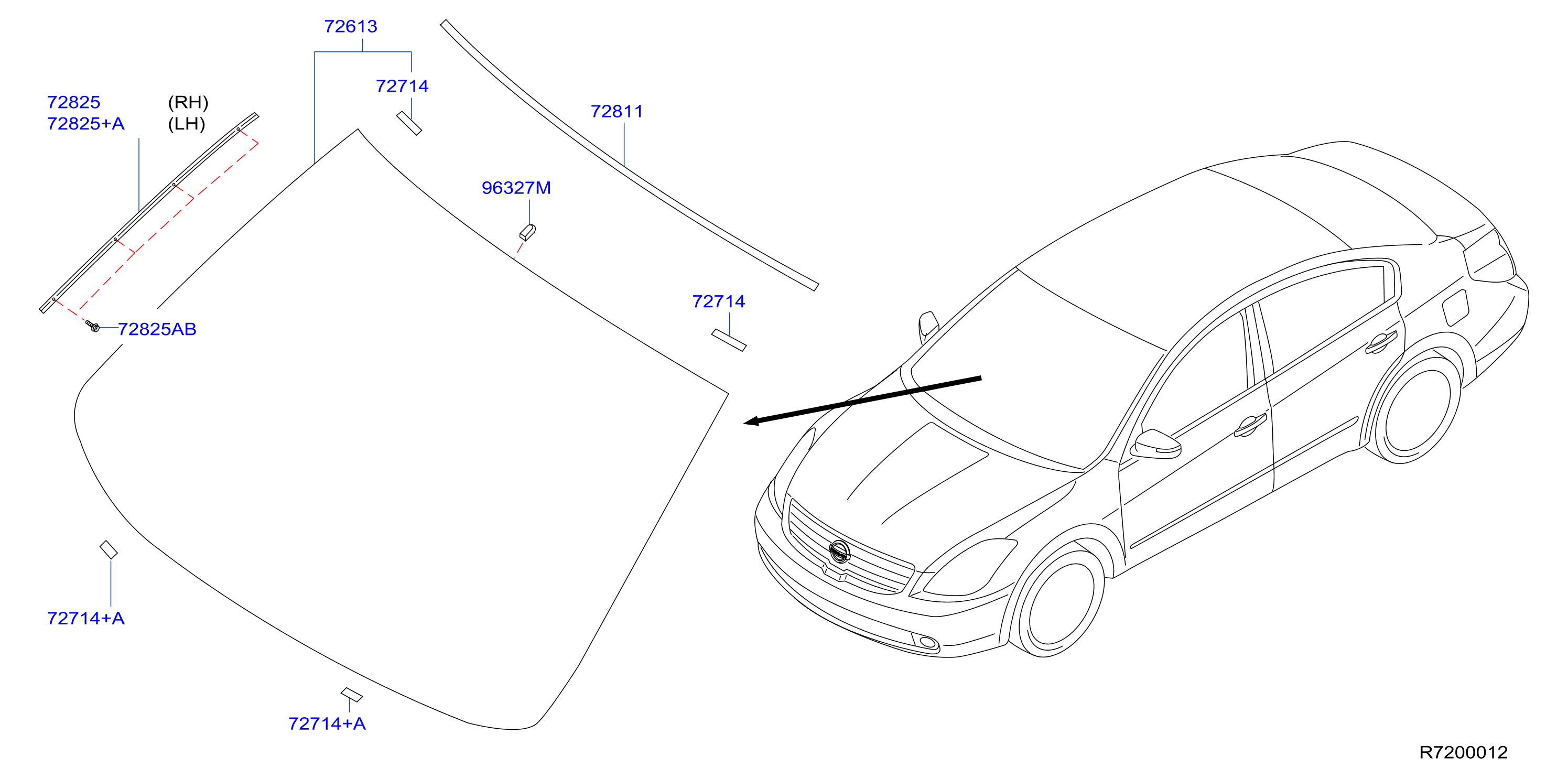 2012 Nissan Armada Windshield Molding Upper 72752 JA00A