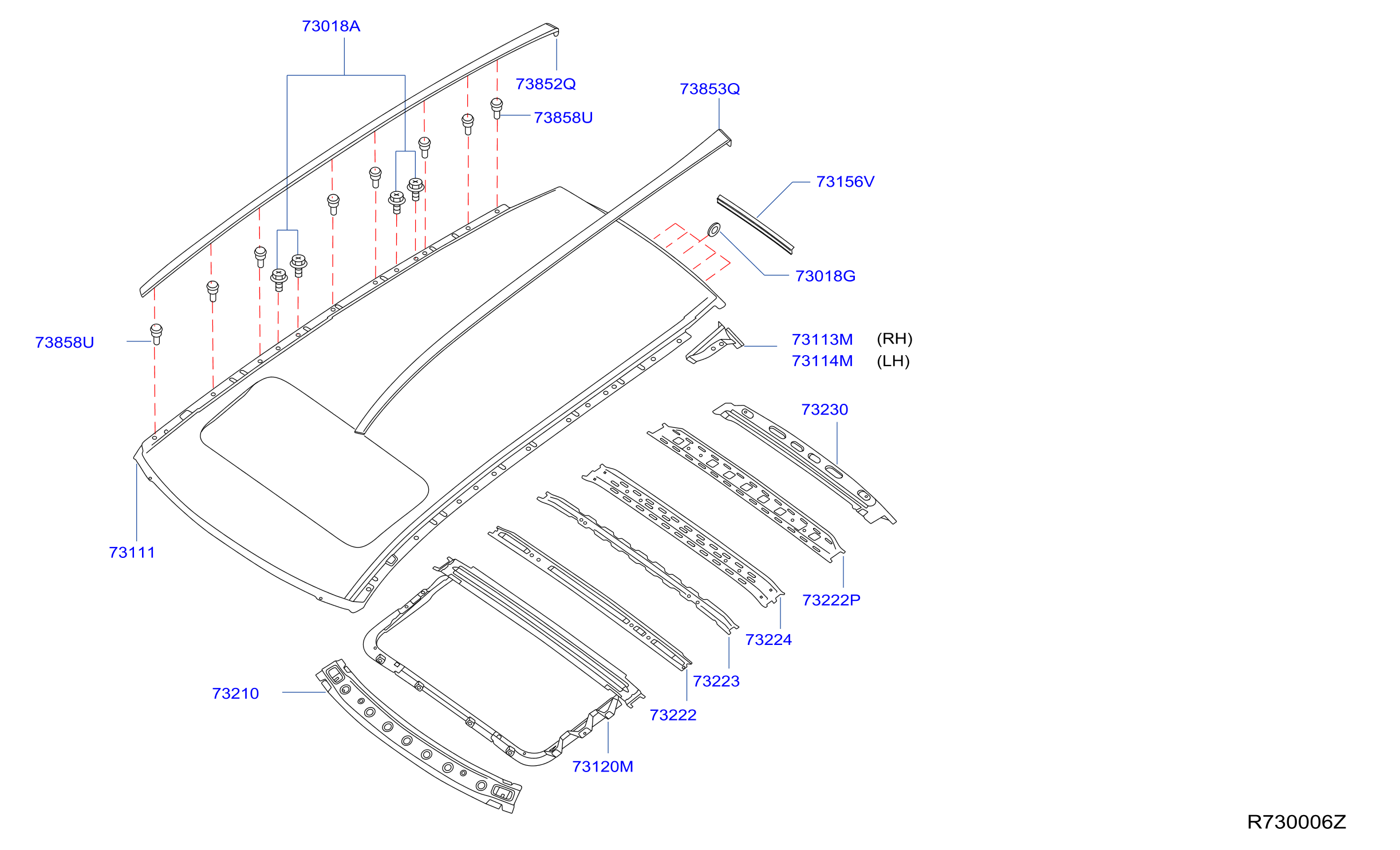 Diagram ROOF PANEL & FITTING for your INFINITI JX35 3.5L V6 CVT FWD COMFORT