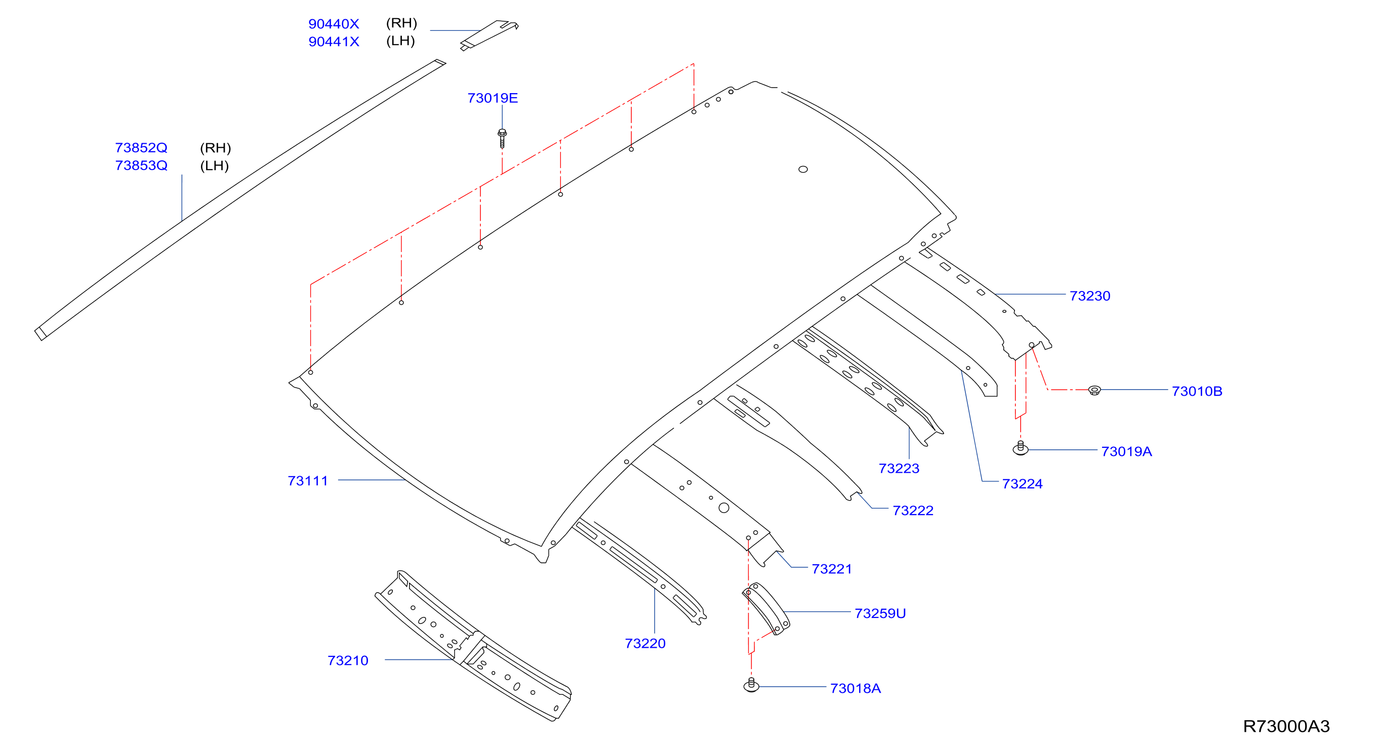 Diagram ROOF PANEL & FITTING for your Nissan Rogue  