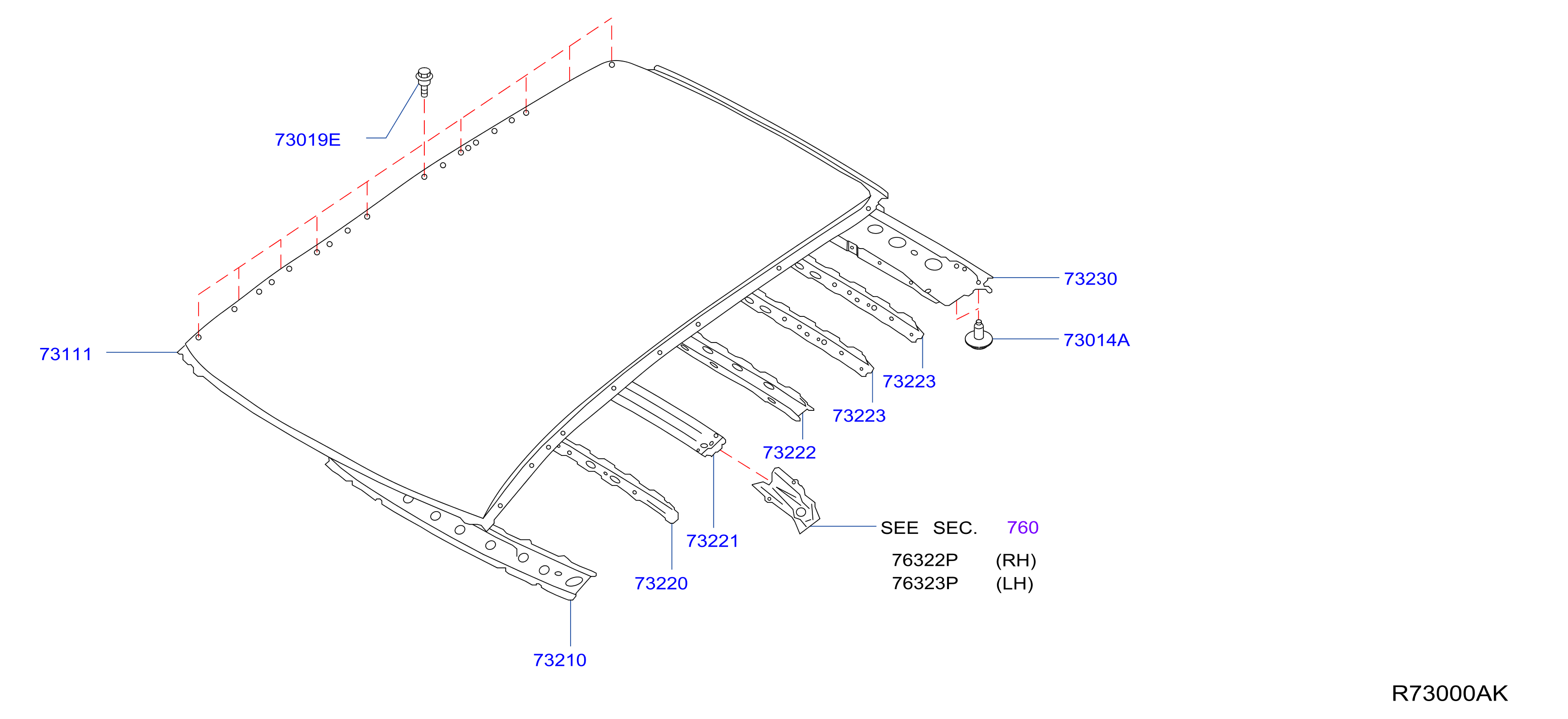 Diagram ROOF PANEL & FITTING for your 2025 Nissan Rogue   