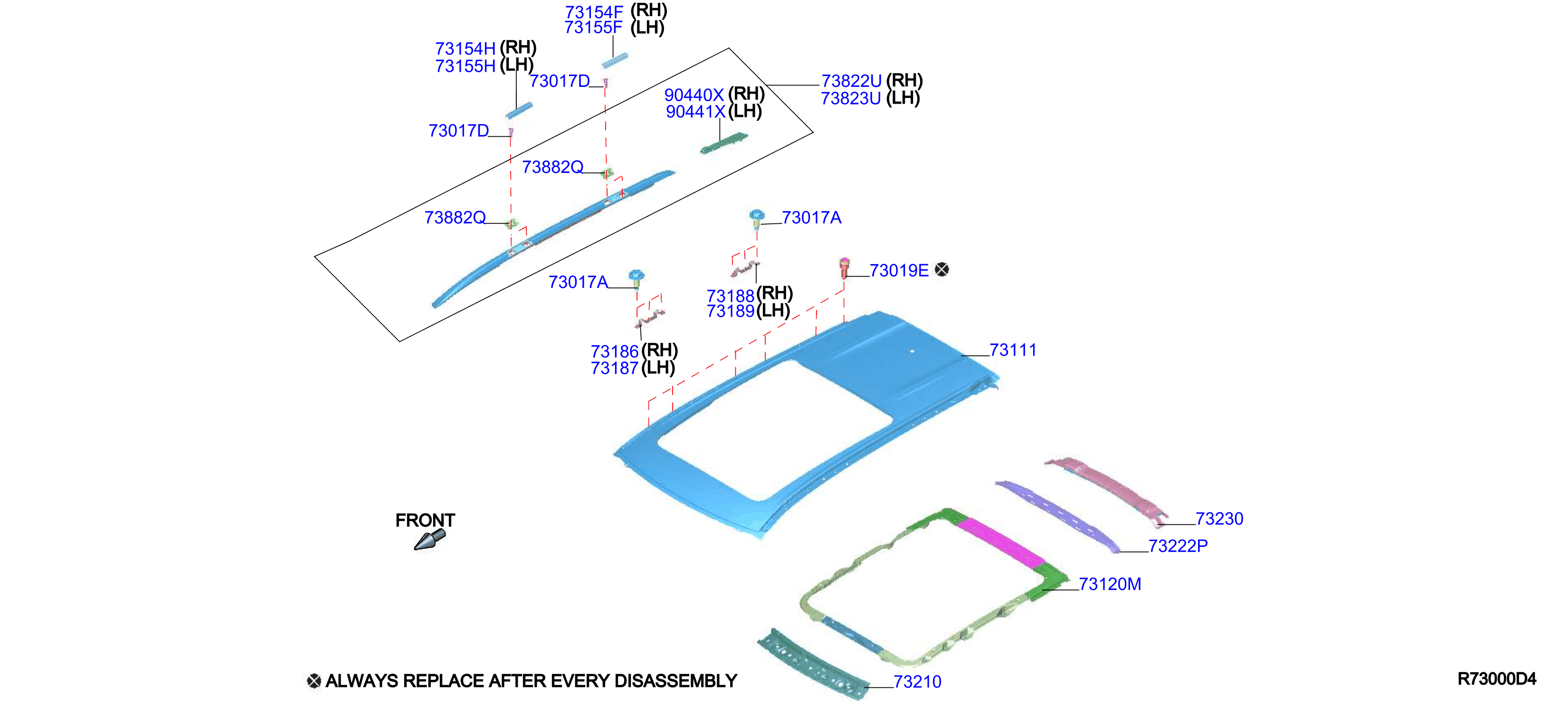 Diagram ROOF PANEL & FITTING for your 2025 Nissan Rogue   