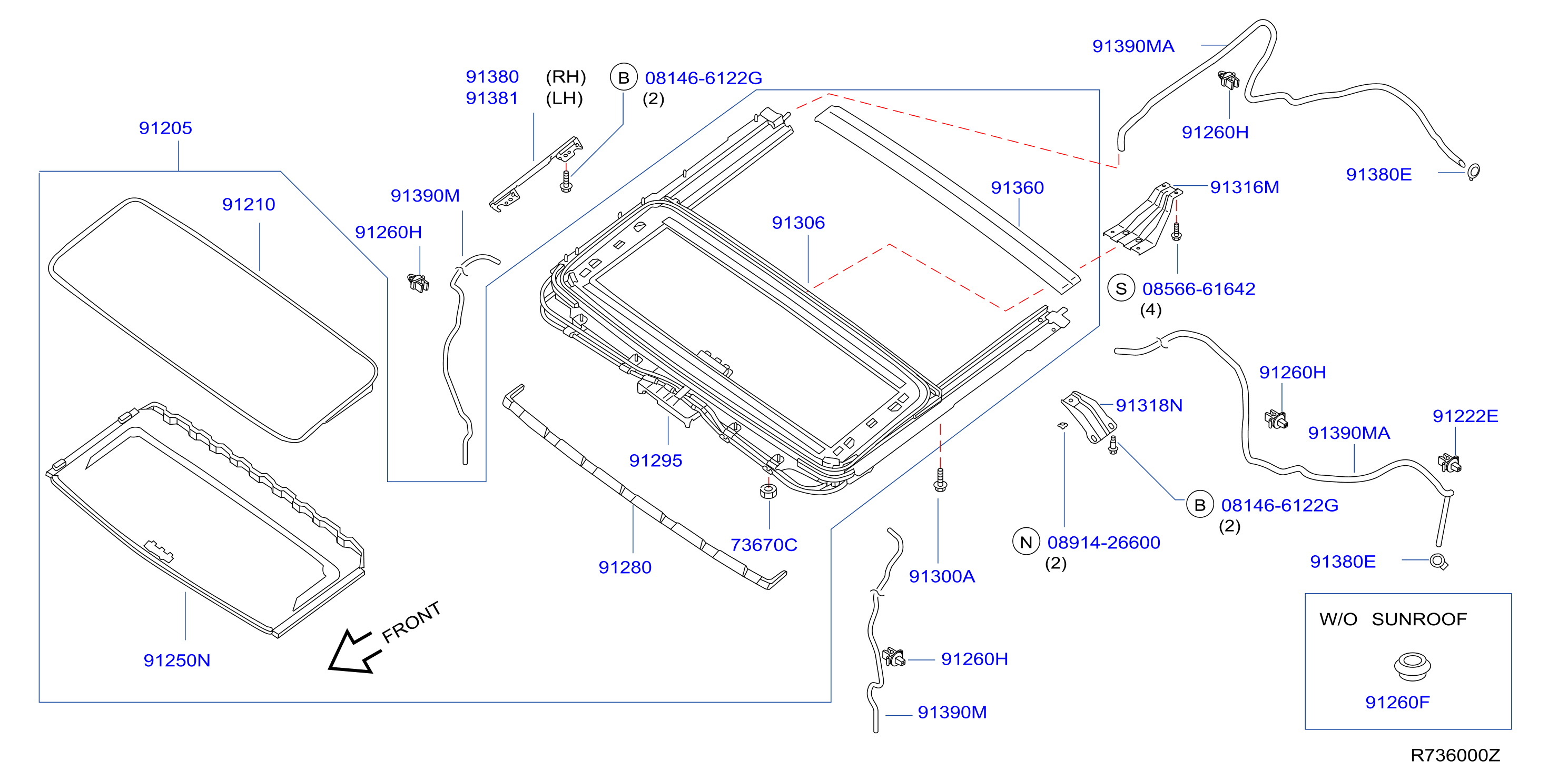 Diagram SUN ROOF PARTS for your 2008 INFINITI QX56   