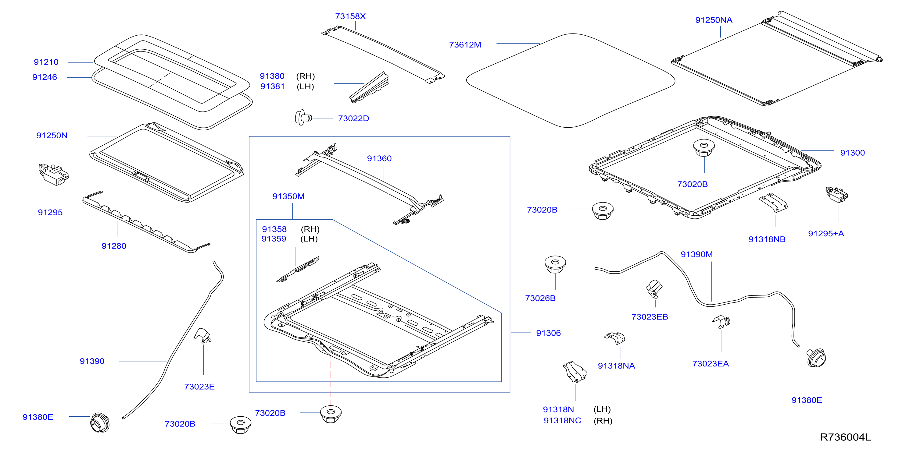 Diagram SUN ROOF PARTS for your Nissan Altima  