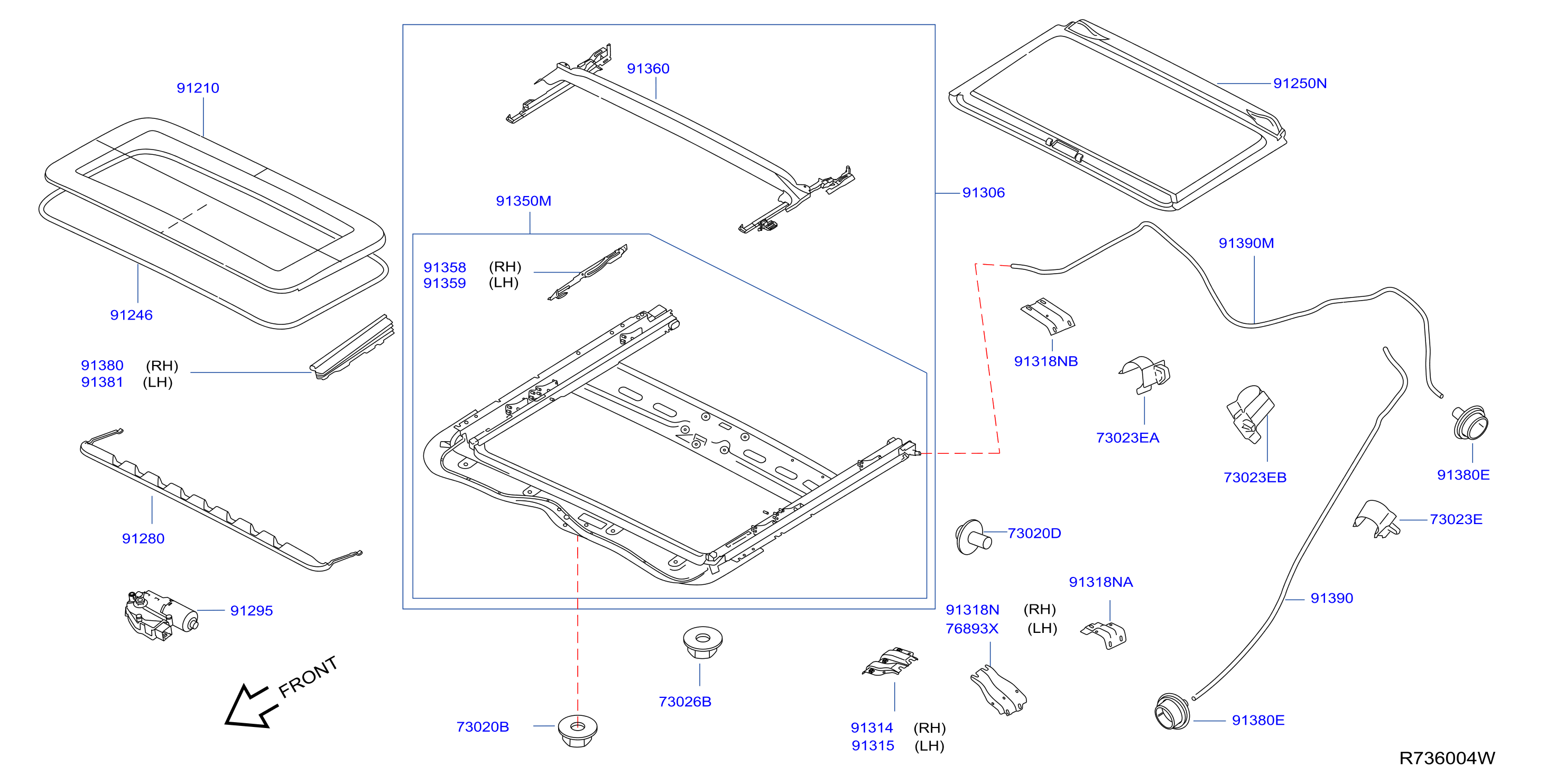 Diagram PIEZAS DE LA ESCOTILLA DE TECHO for your INFINITI