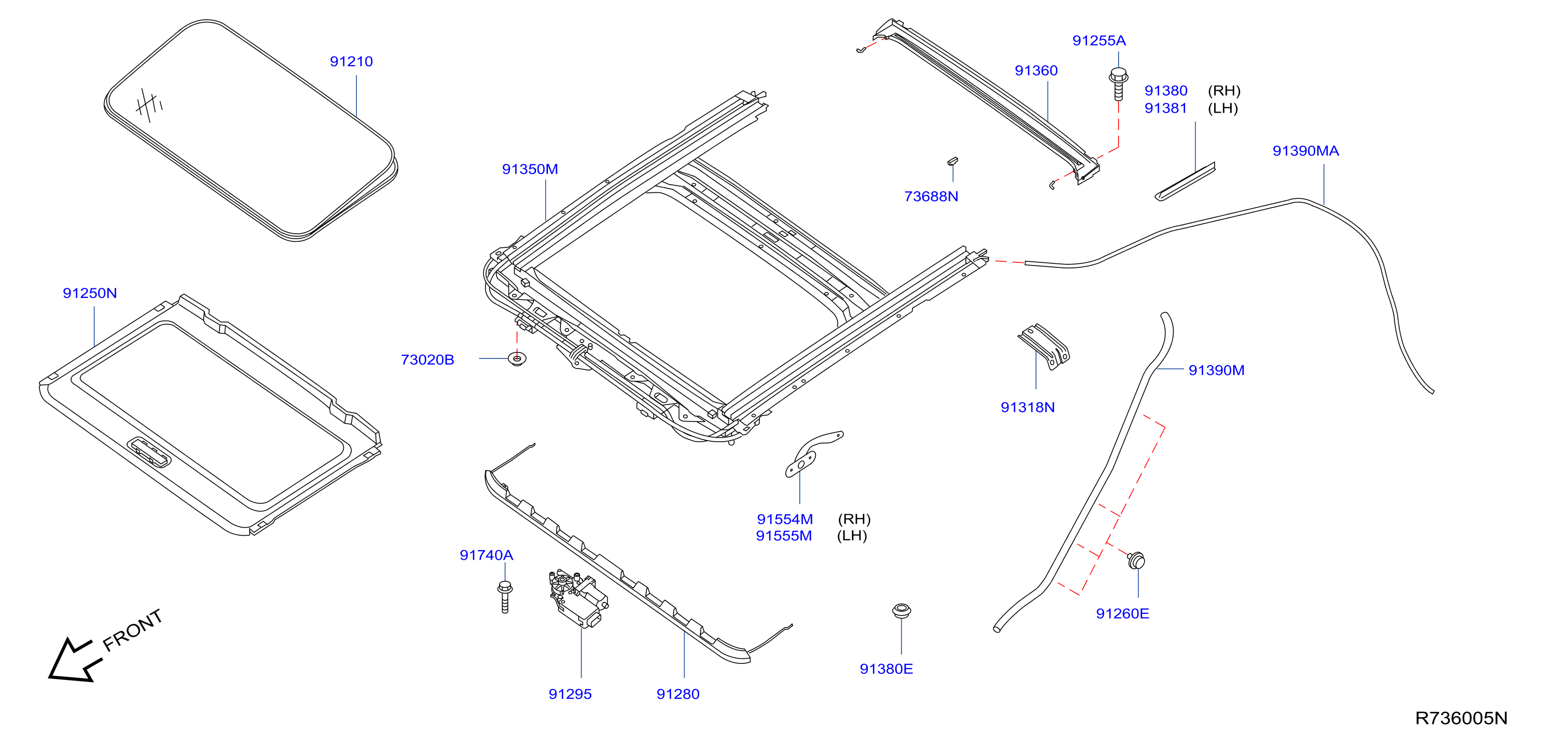 Diagram SUN ROOF PARTS for your Nissan Sentra  