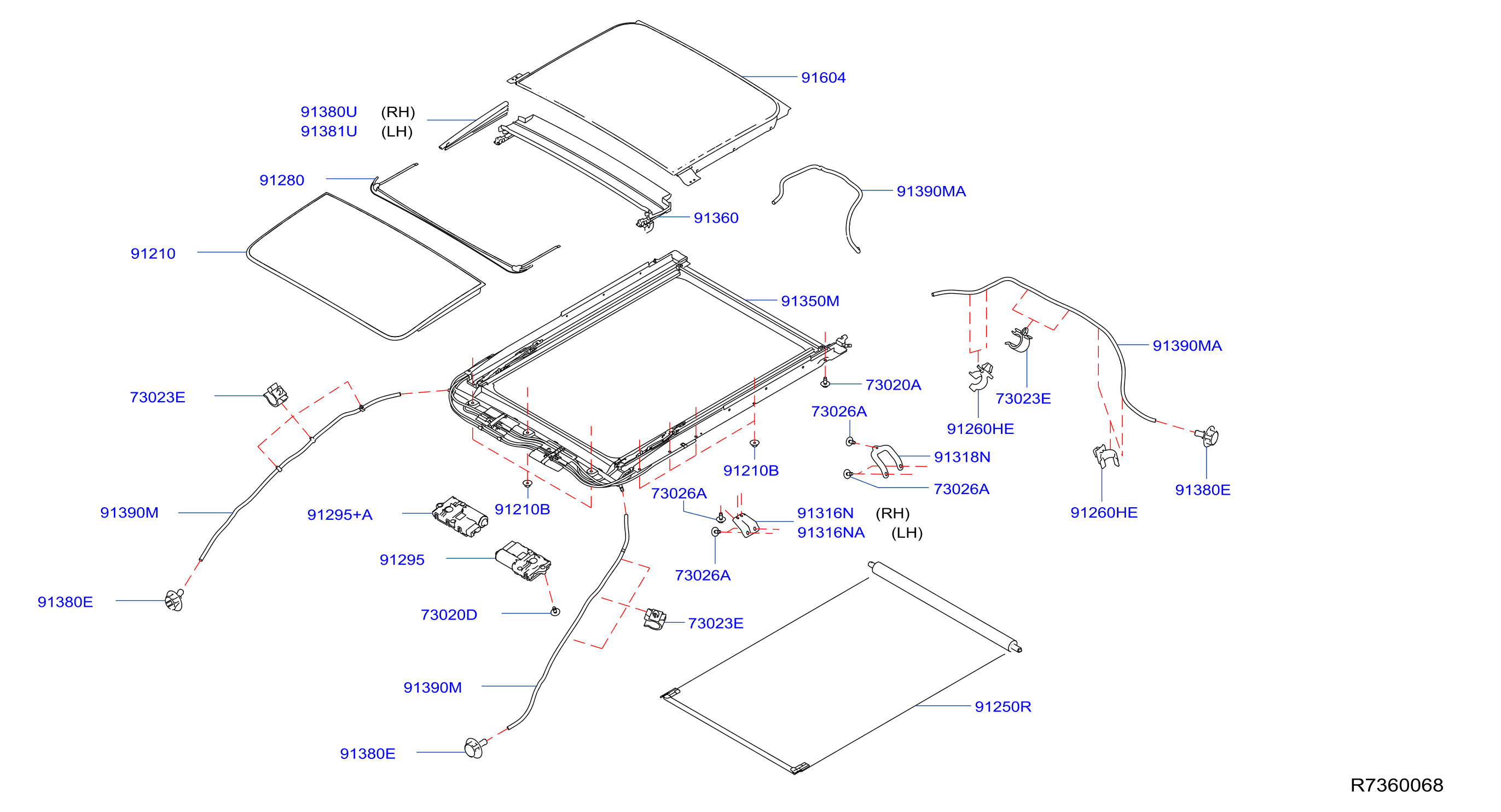 Diagram SUN ROOF PARTS for your Nissan