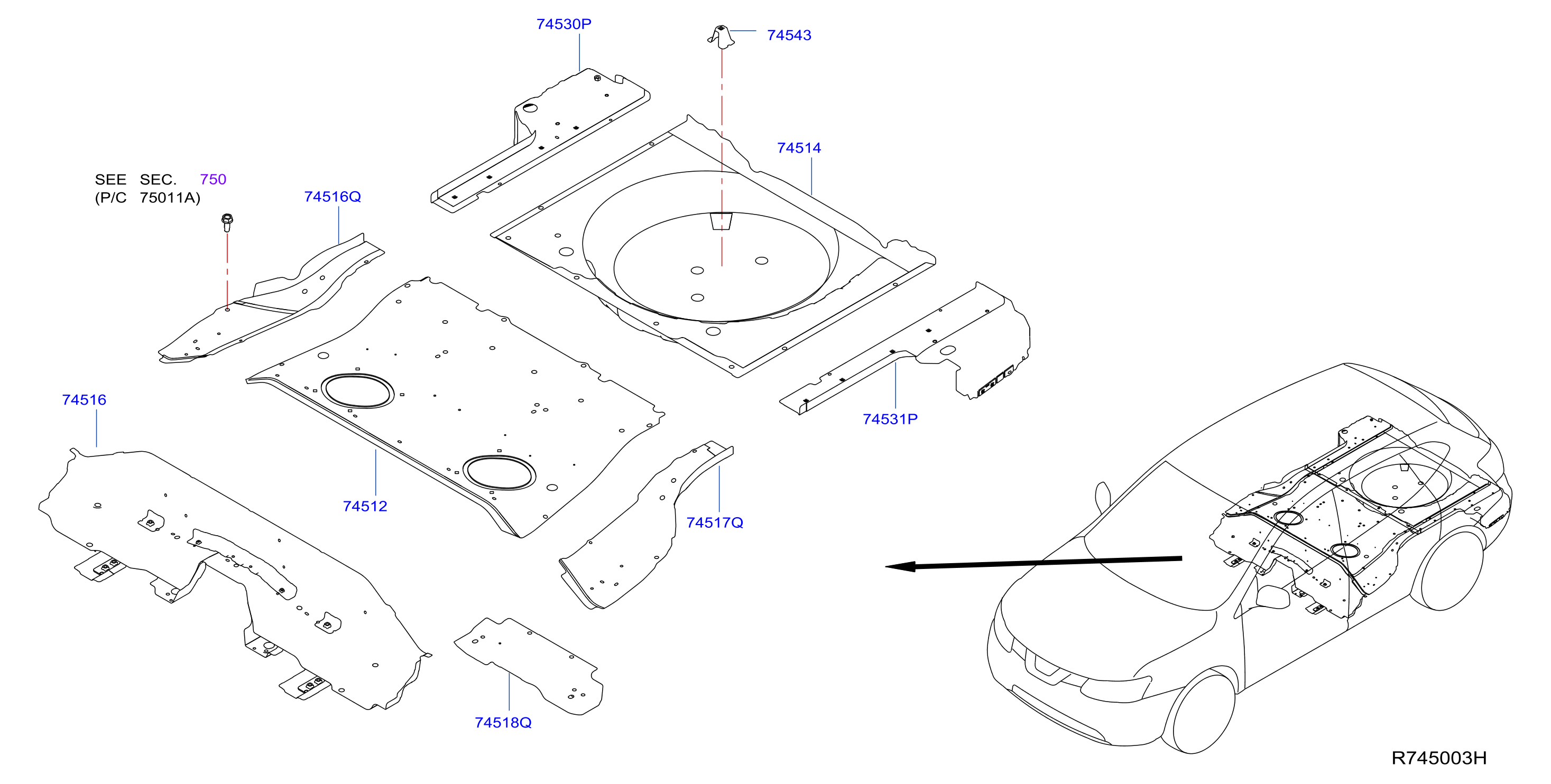 Diagram FLOOR PANEL (REAR) for your Nissan Rogue  