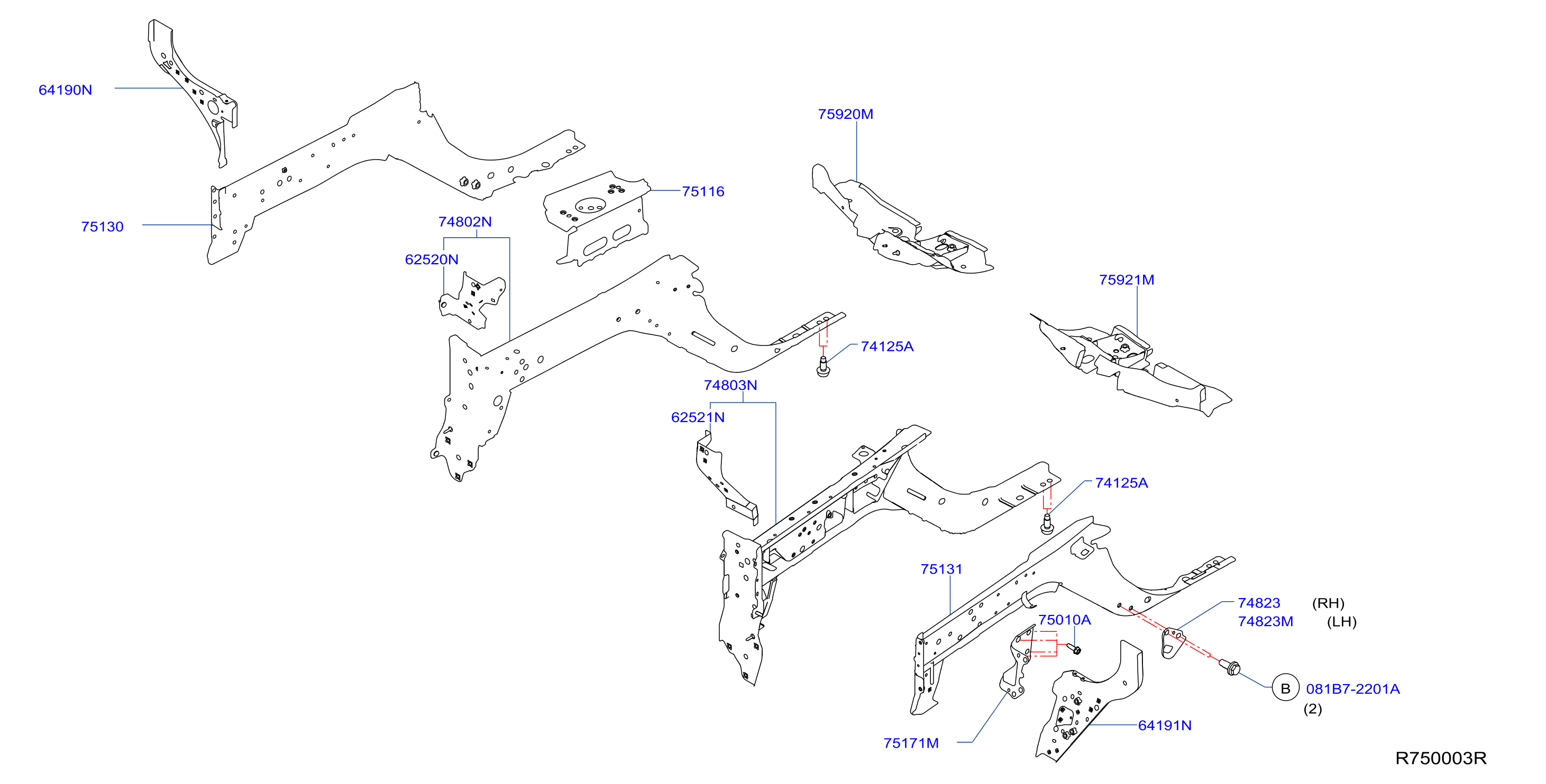 Diagram MEMBER & FITTING for your Nissan Rogue  