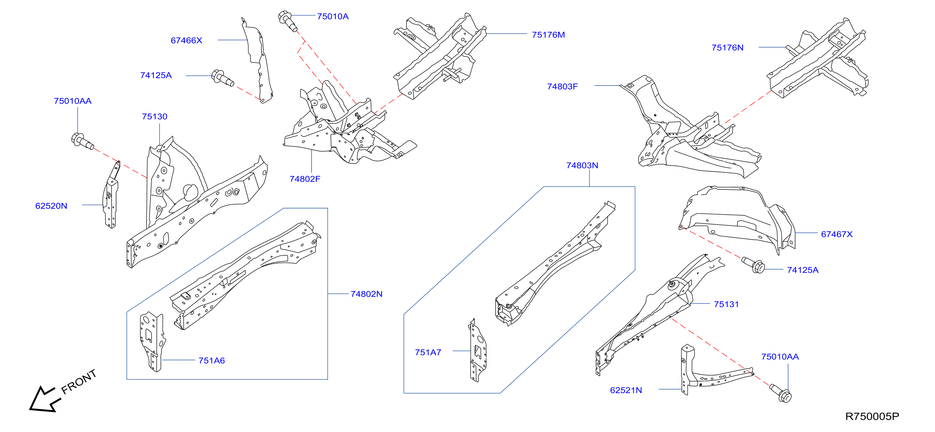 Diagram MEMBER & FITTING for your 2008 Nissan Pathfinder   