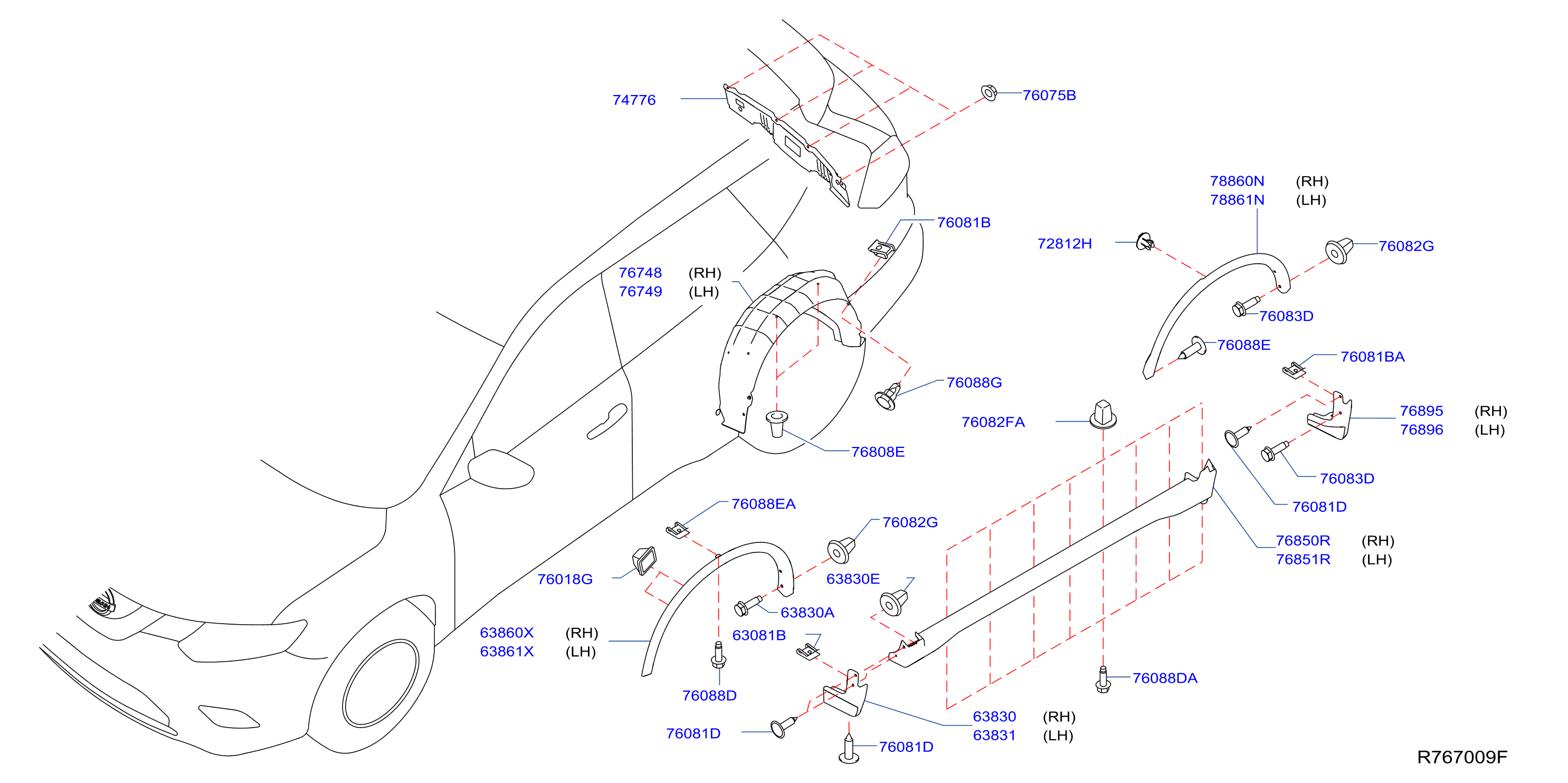 Diagram PARTES FIJACIÓN LATERALES CARROCERÍA for your 2020 Nissan Rogue S 2ROW 2.5L CVT 2WD 