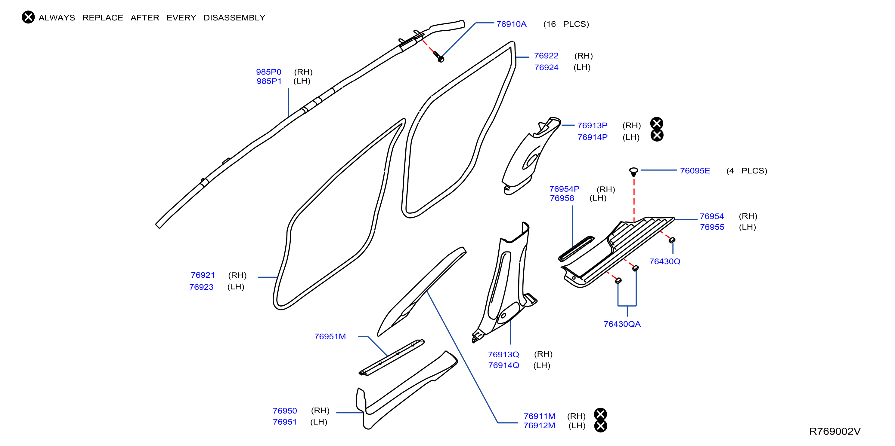 Diagram BODY SIDE TRIMMING for your 2016 INFINITI JX35 3.5L V6 CVT AWD COMFORT 