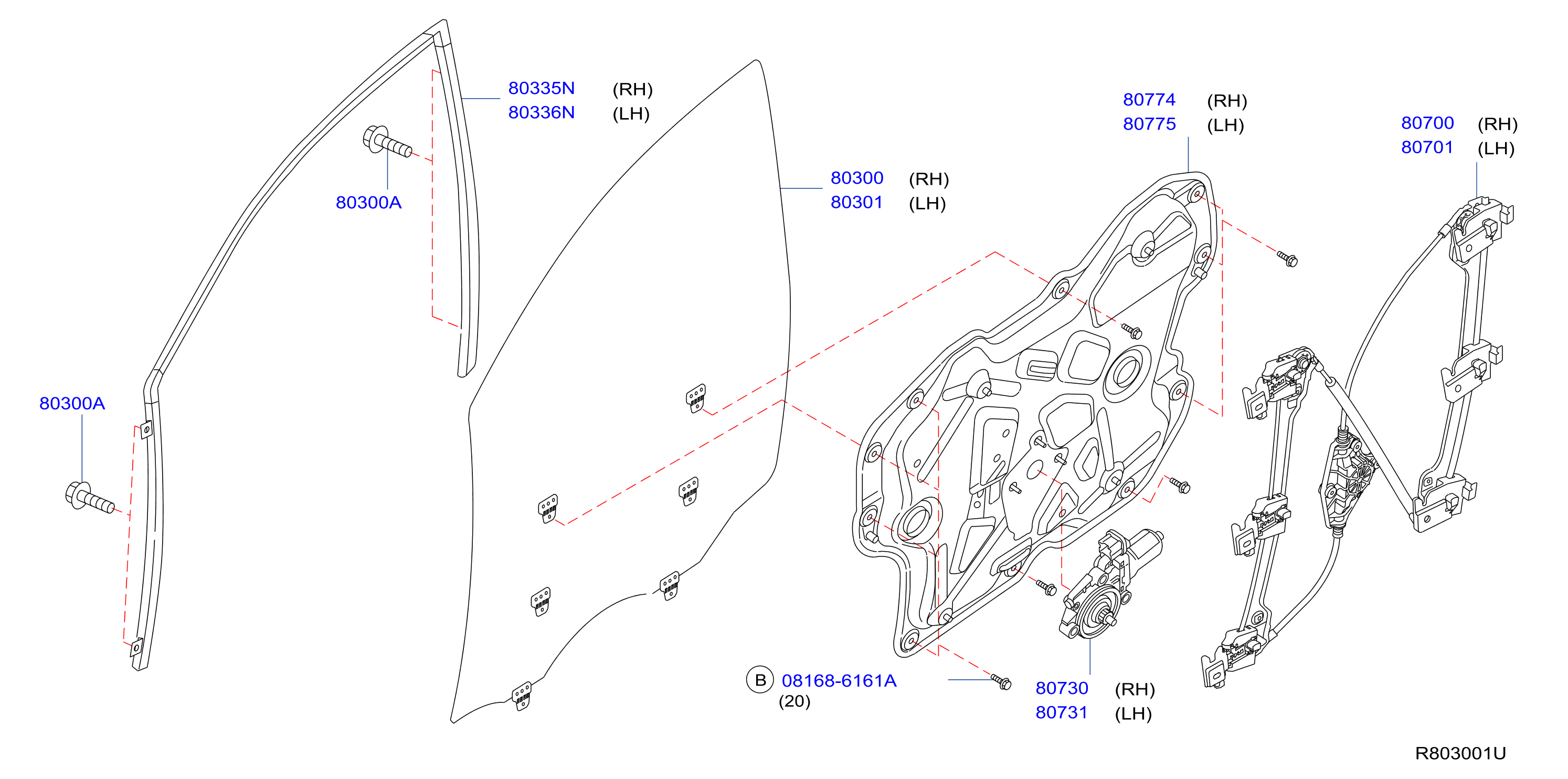 Diagram FRONT DOOR WINDOW & REGULATOR for your Nissan