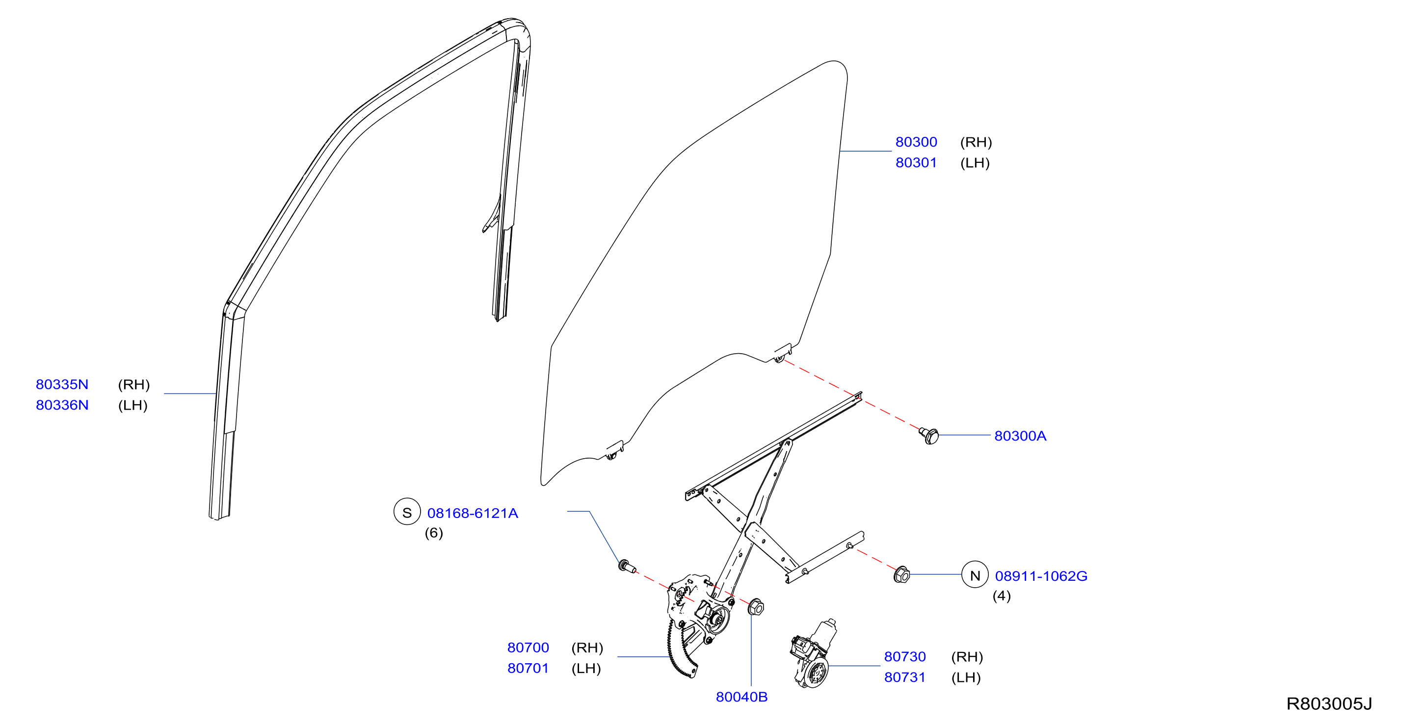 Diagram FRONT DOOR WINDOW & REGULATOR for your Nissan NV3500  