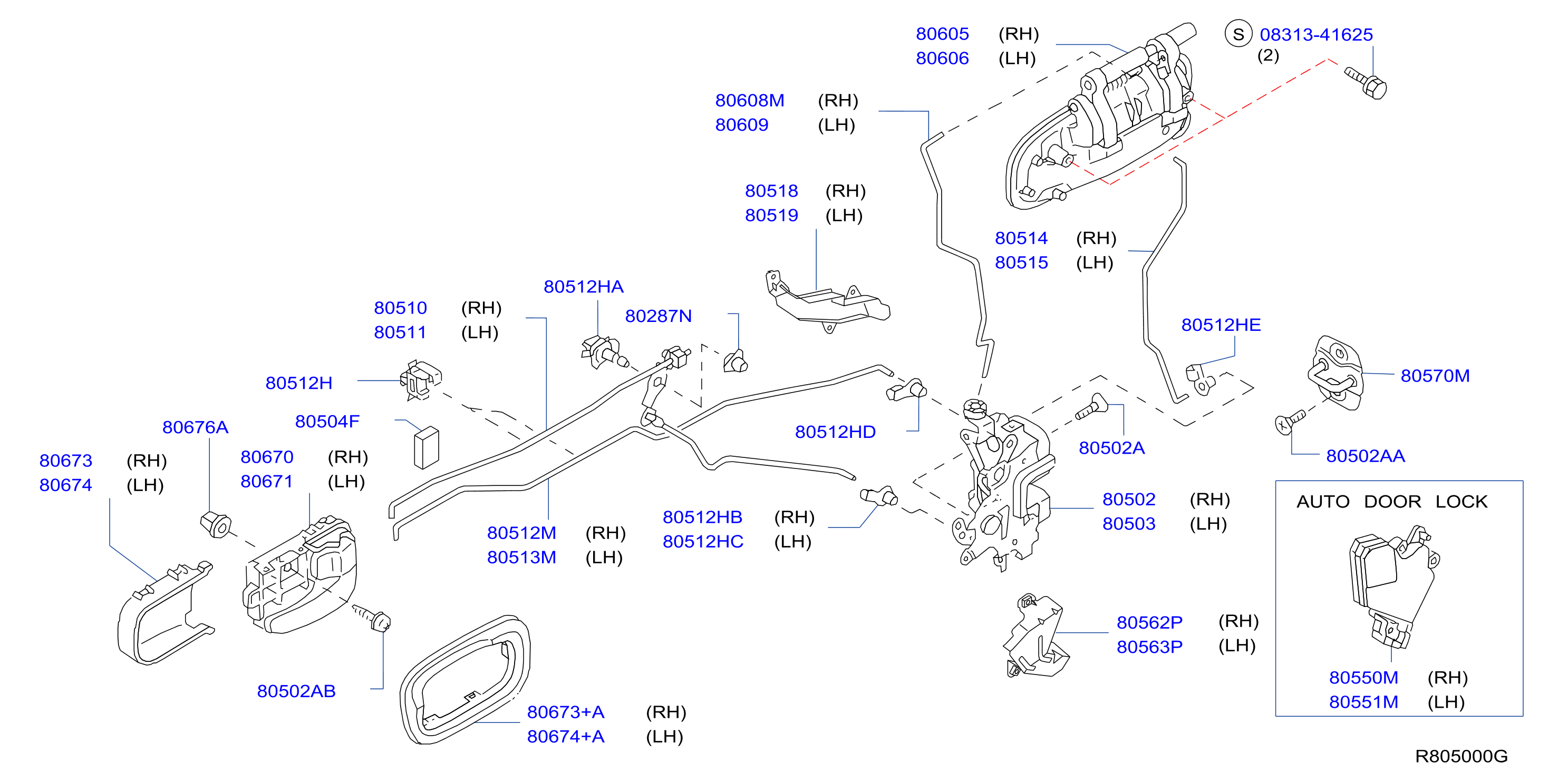 Diagram FRONT DOOR LOCK & HANDLE for your Nissan