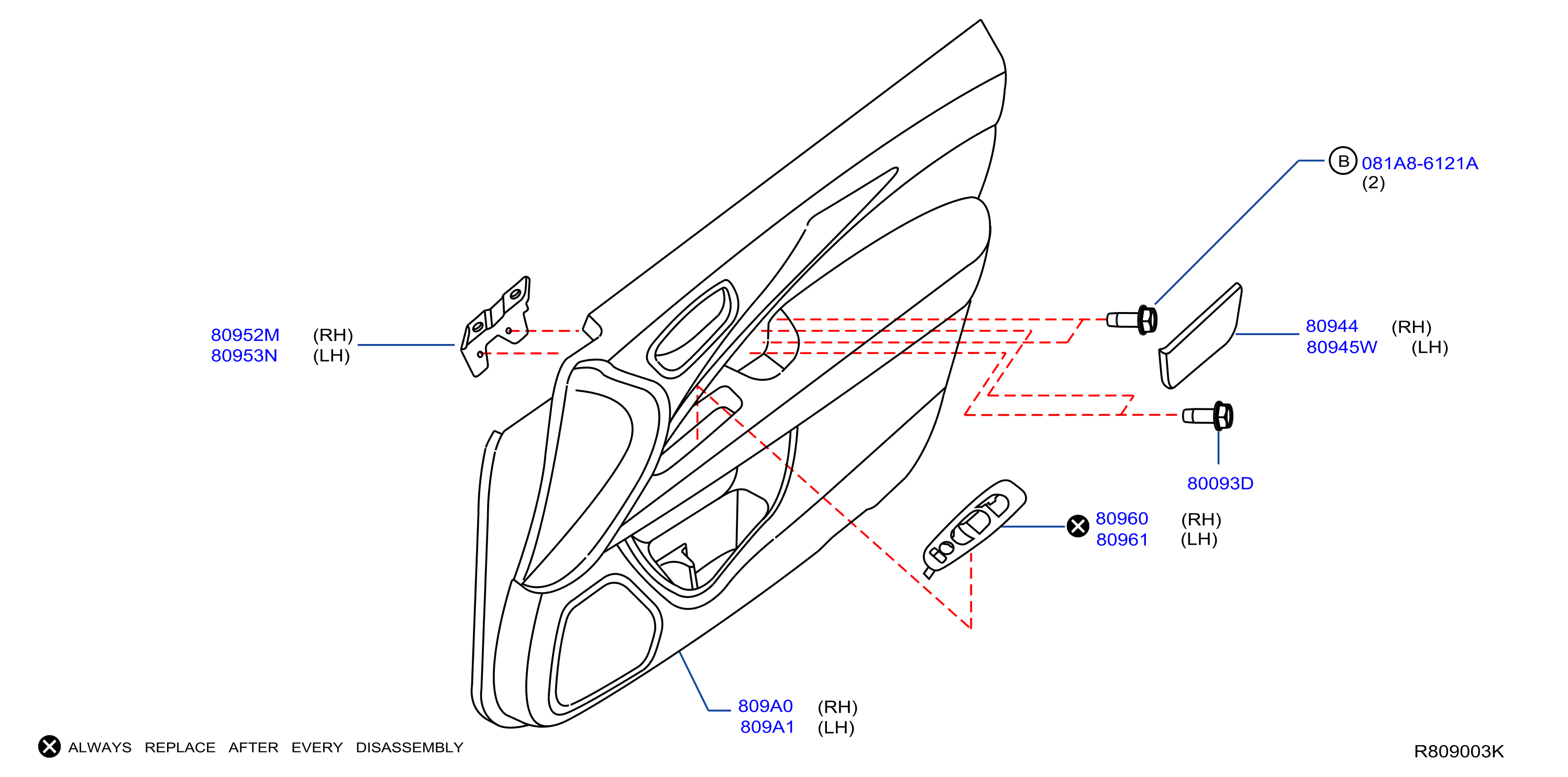 Diagram FRONT DOOR TRIMMING for your 2019 Nissan Pathfinder S 3.5L V6 CVT AWD 