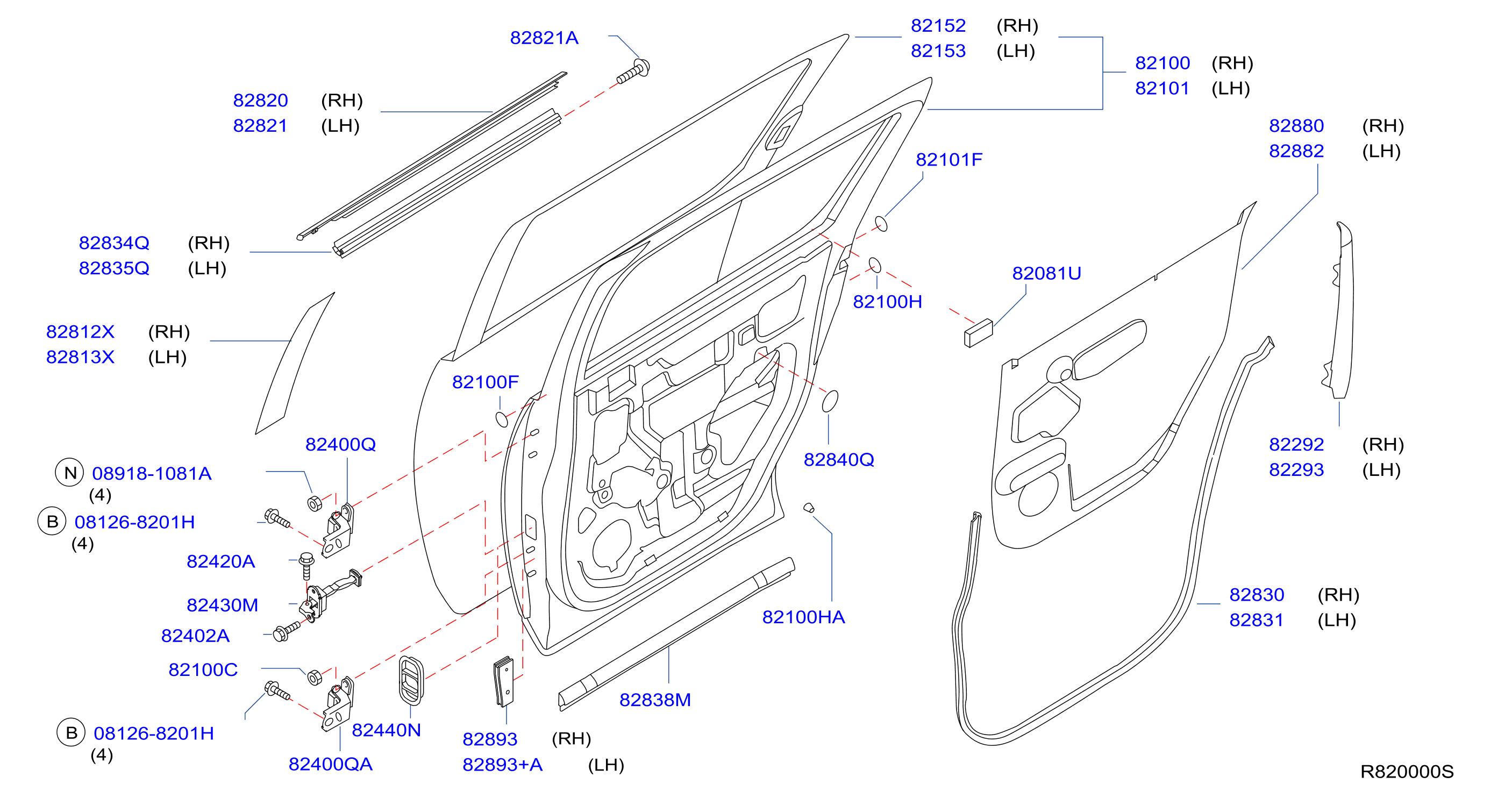 Diagram REAR DOOR PANEL & FITTING for your 2006 INFINITI M35   