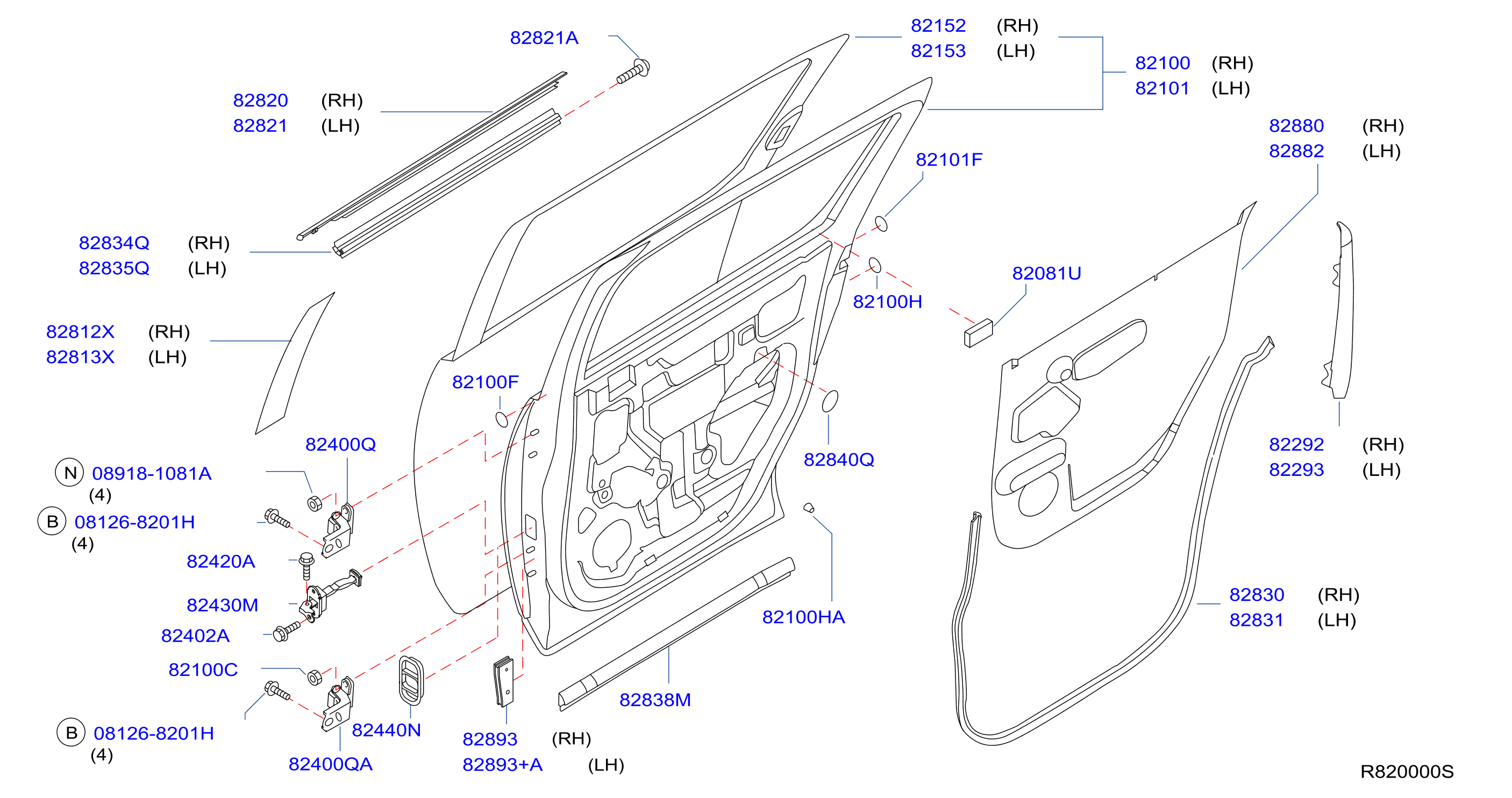 Diagram REAR DOOR PANEL & FITTING for your 2007 INFINITI QX56   