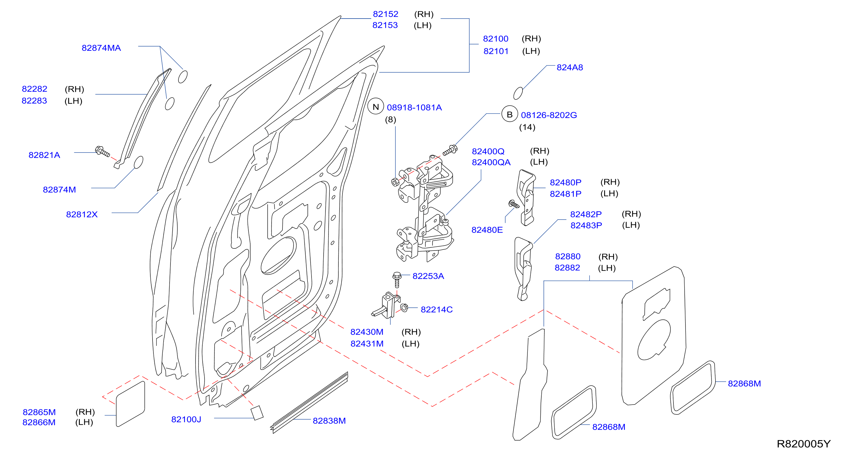 Diagram PANEL PUERTA TRASERA Y PARTES FIJACIÓN for your 2017 Nissan GT-R   