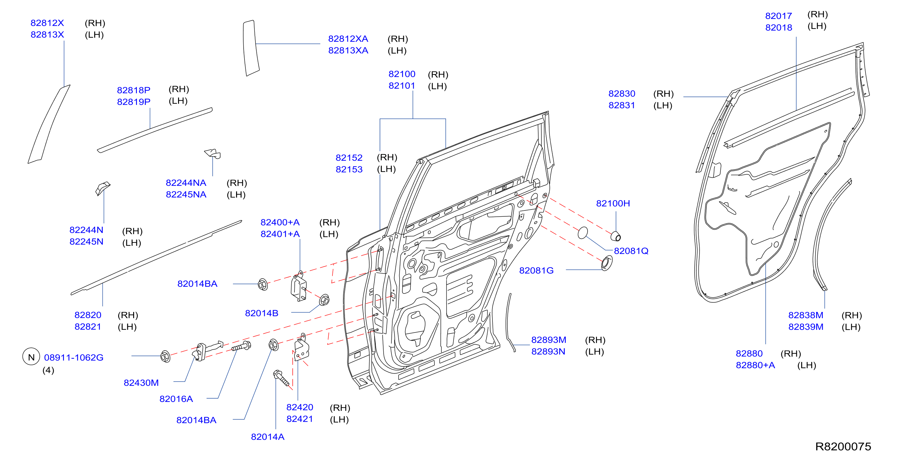 Diagram PANEL PUERTA TRASERA Y PARTES FIJACIÓN for your Nissan