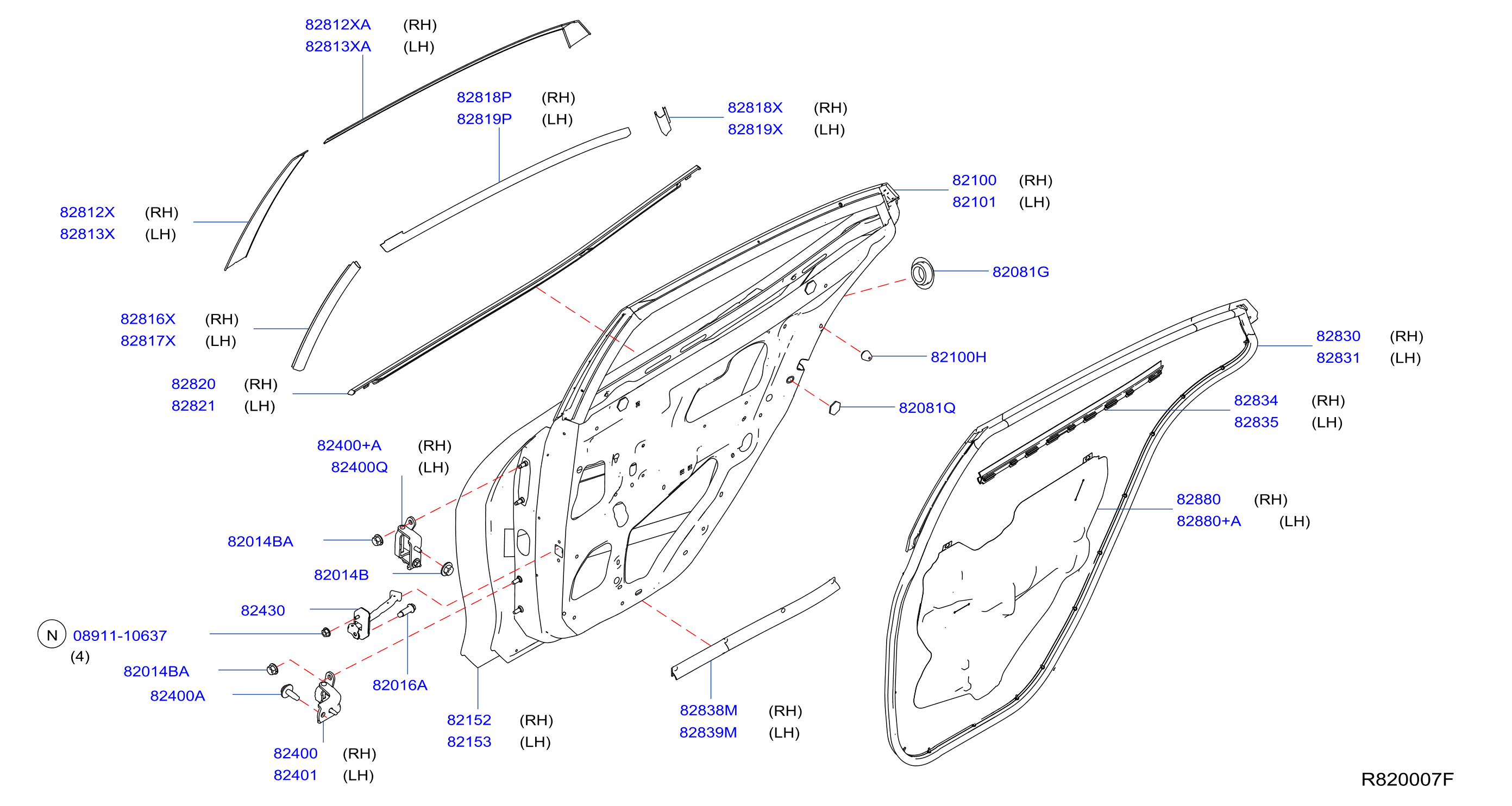 Diagram PANEL PUERTA TRASERA Y PARTES FIJACIÓN for your 2022 Nissan Maxima SEDAN SR  