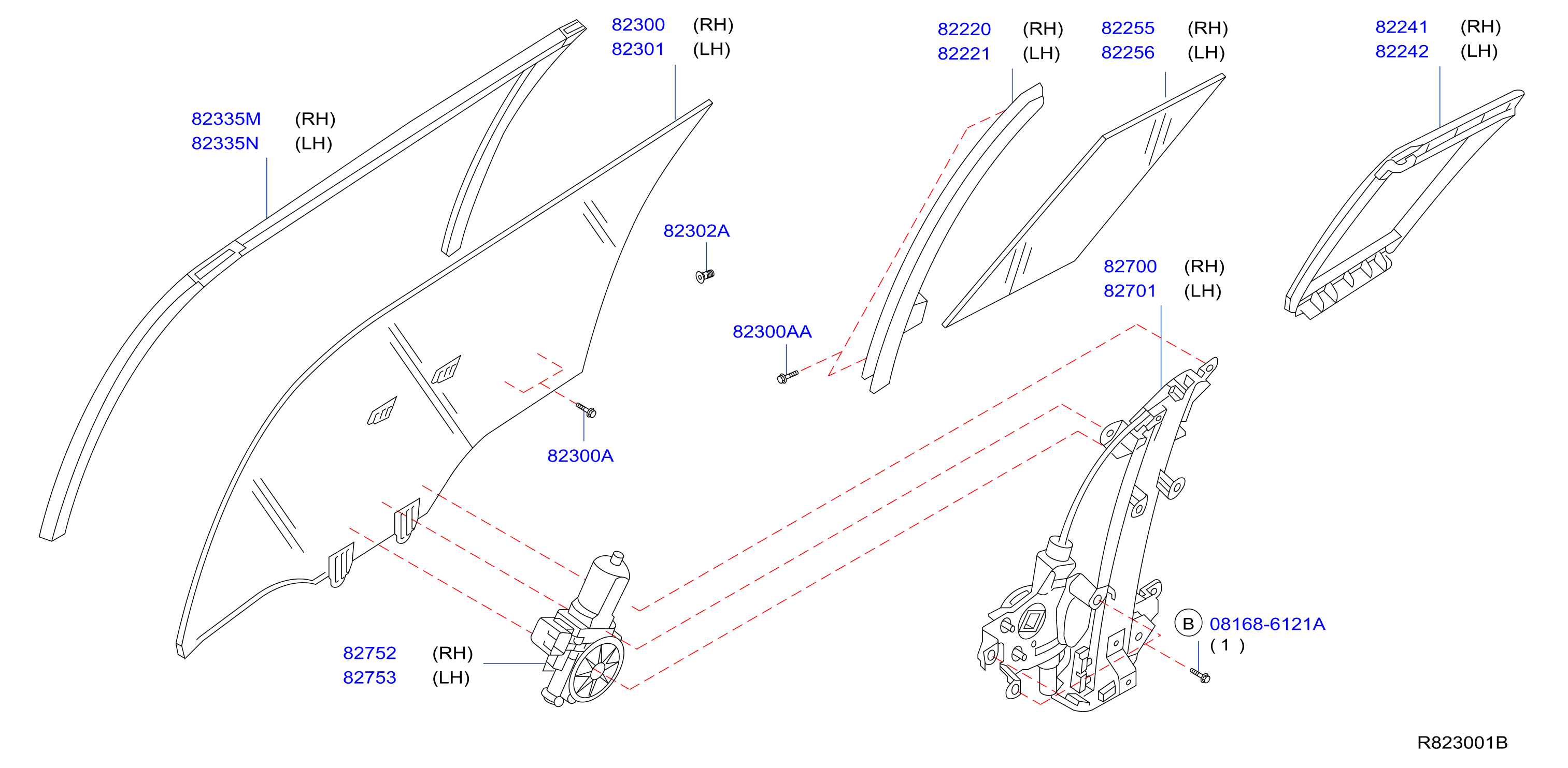 Diagram REAR DOOR WINDOW & REGULATOR for your 1996 Nissan